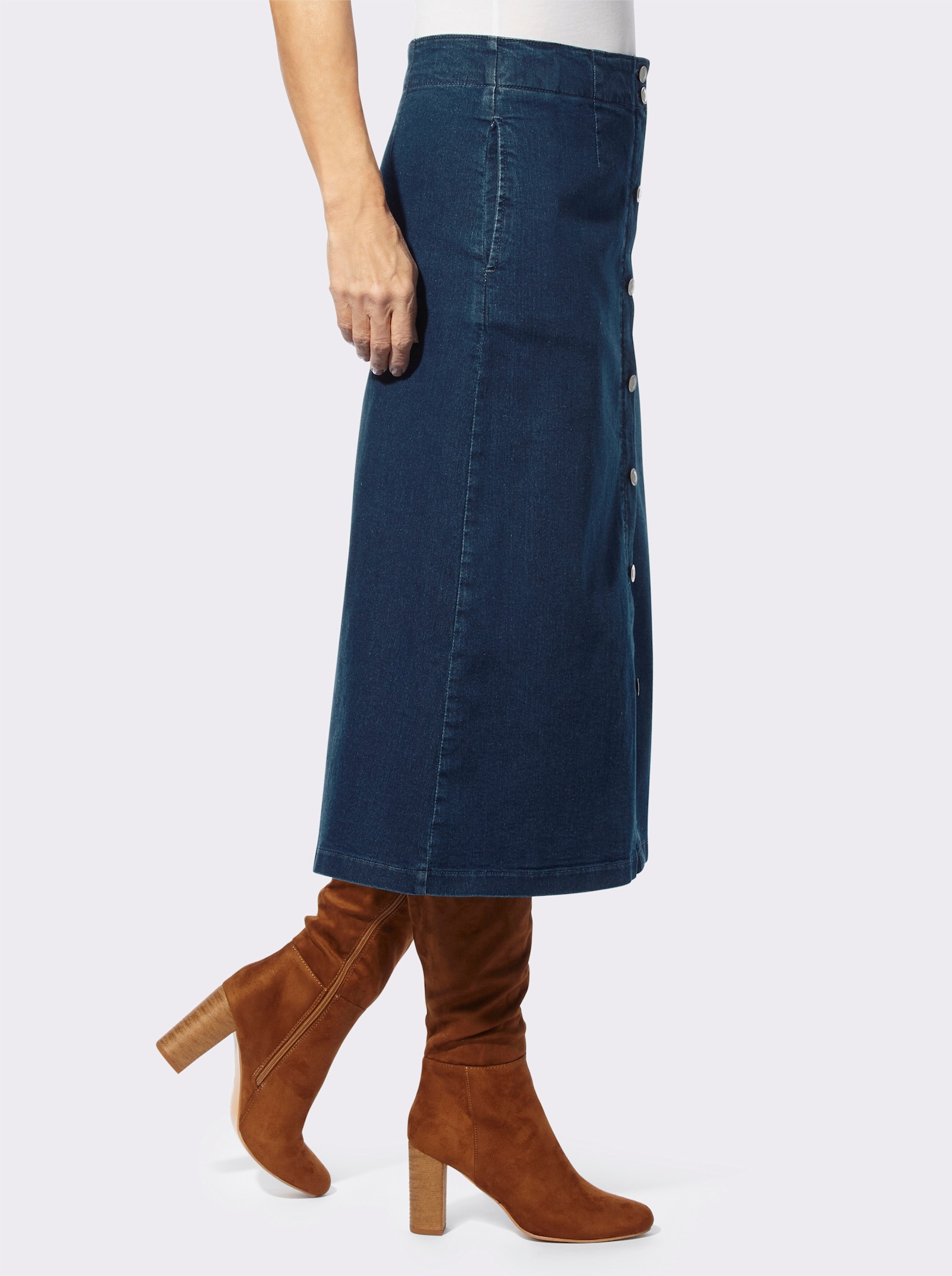 Jeansrock mit imitierter Knopfleiste - blue-stone-washed