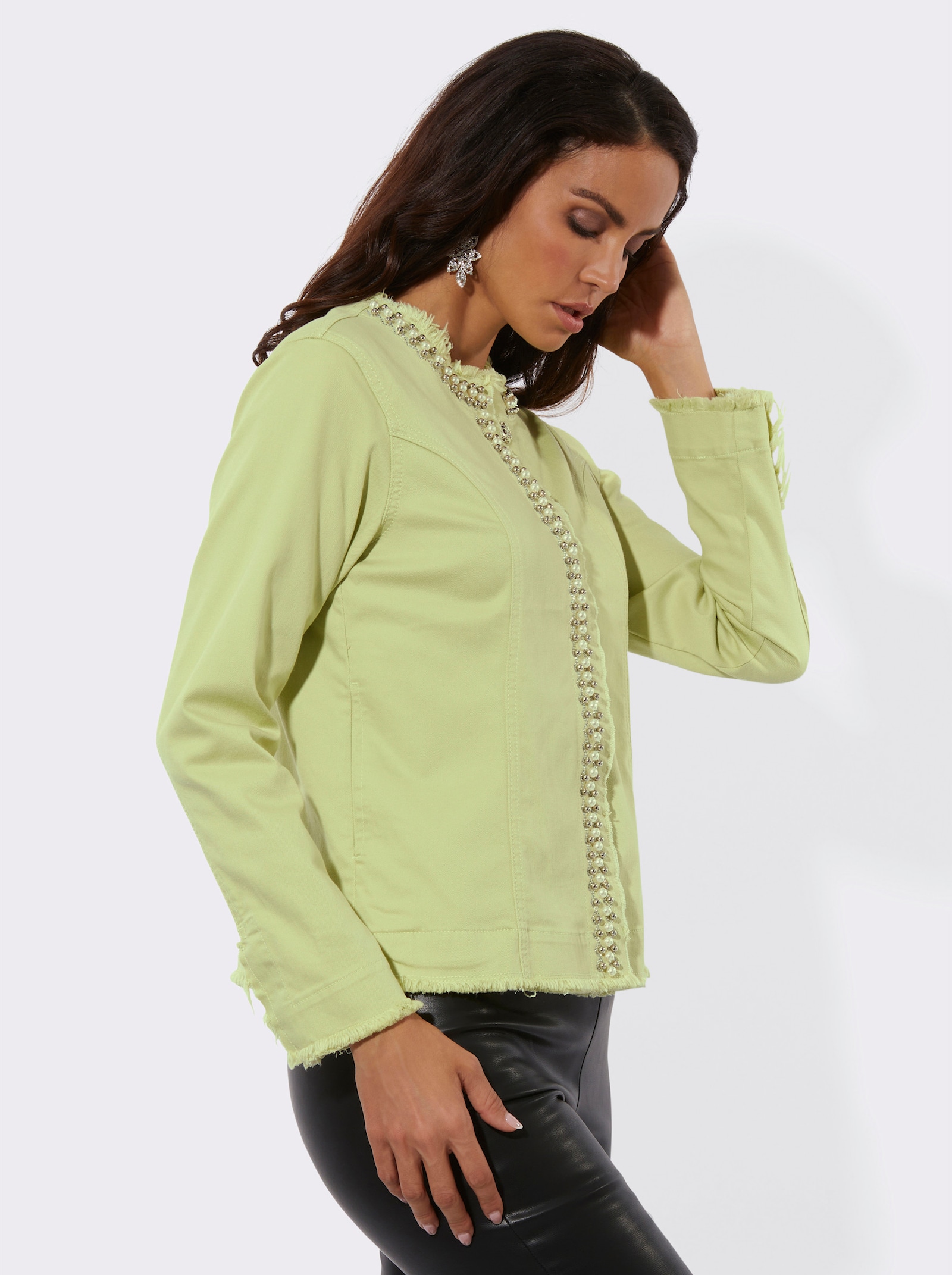 Jeansblazer mit seitlichen Nahttaschen - pistazie