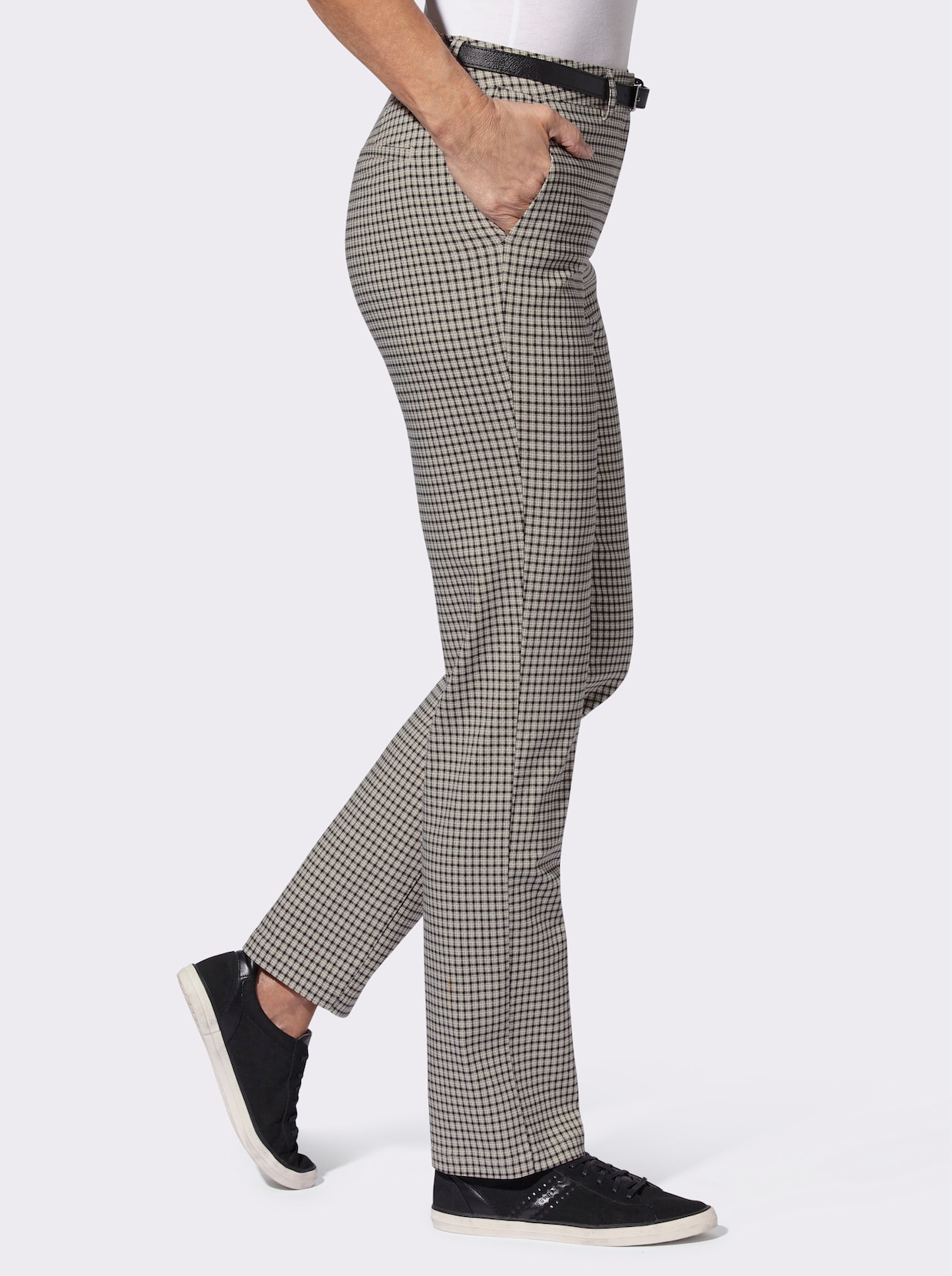 Geruite broek - sesam/zwart geruit