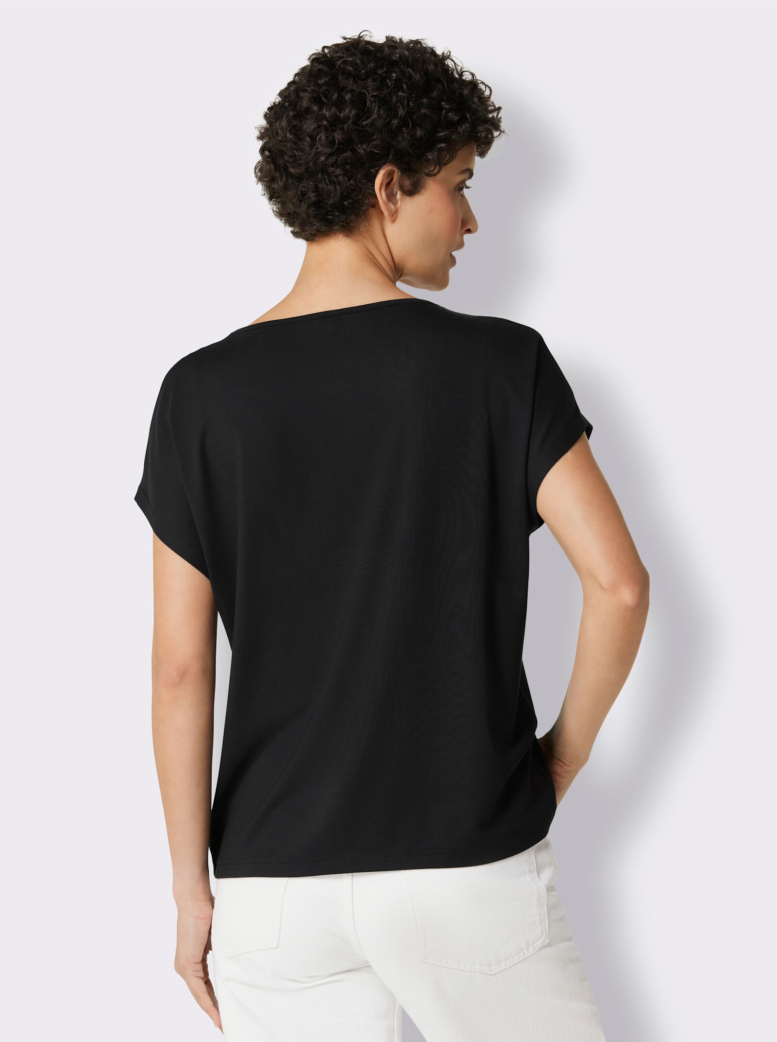 CREATION L PREMIUM Shirttop mit Bändchenverzierung am Ausschnitt - schwarz