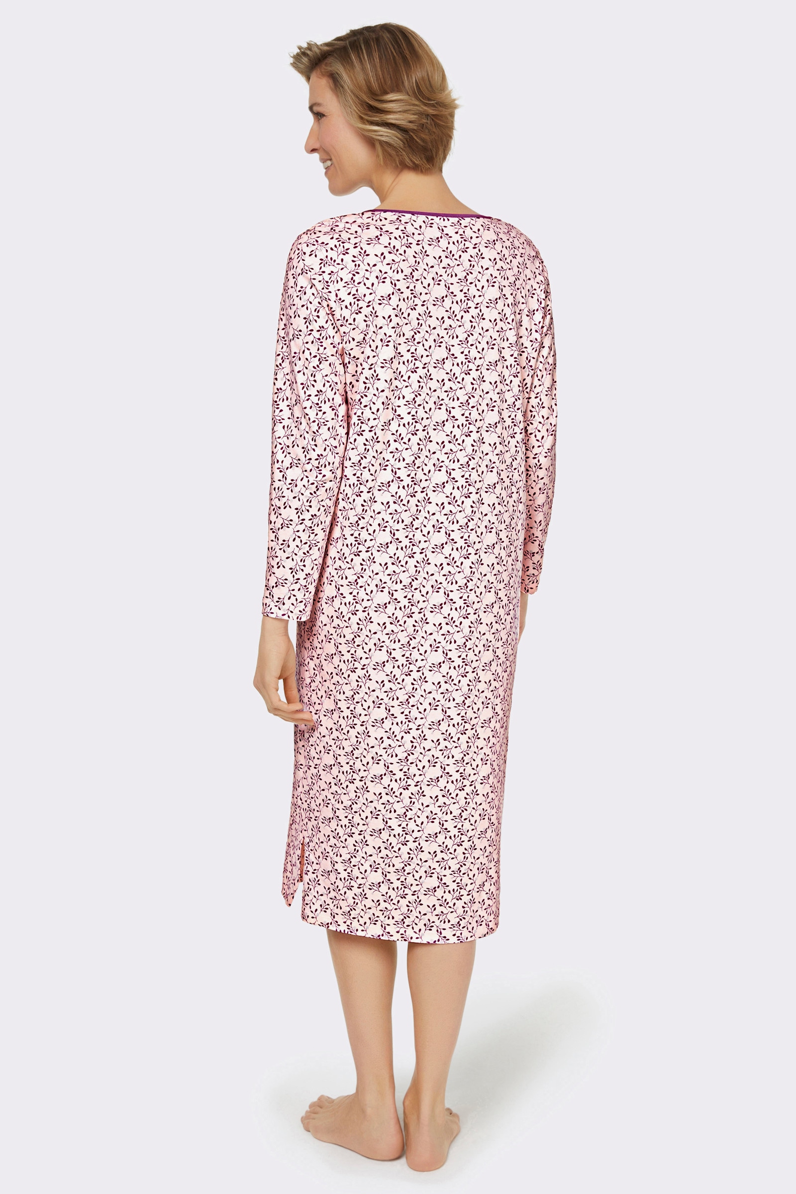 wäschepur Nachthemden mit Seitenschlitzen - champagner-bedruckt + hellrosé-bedruckt