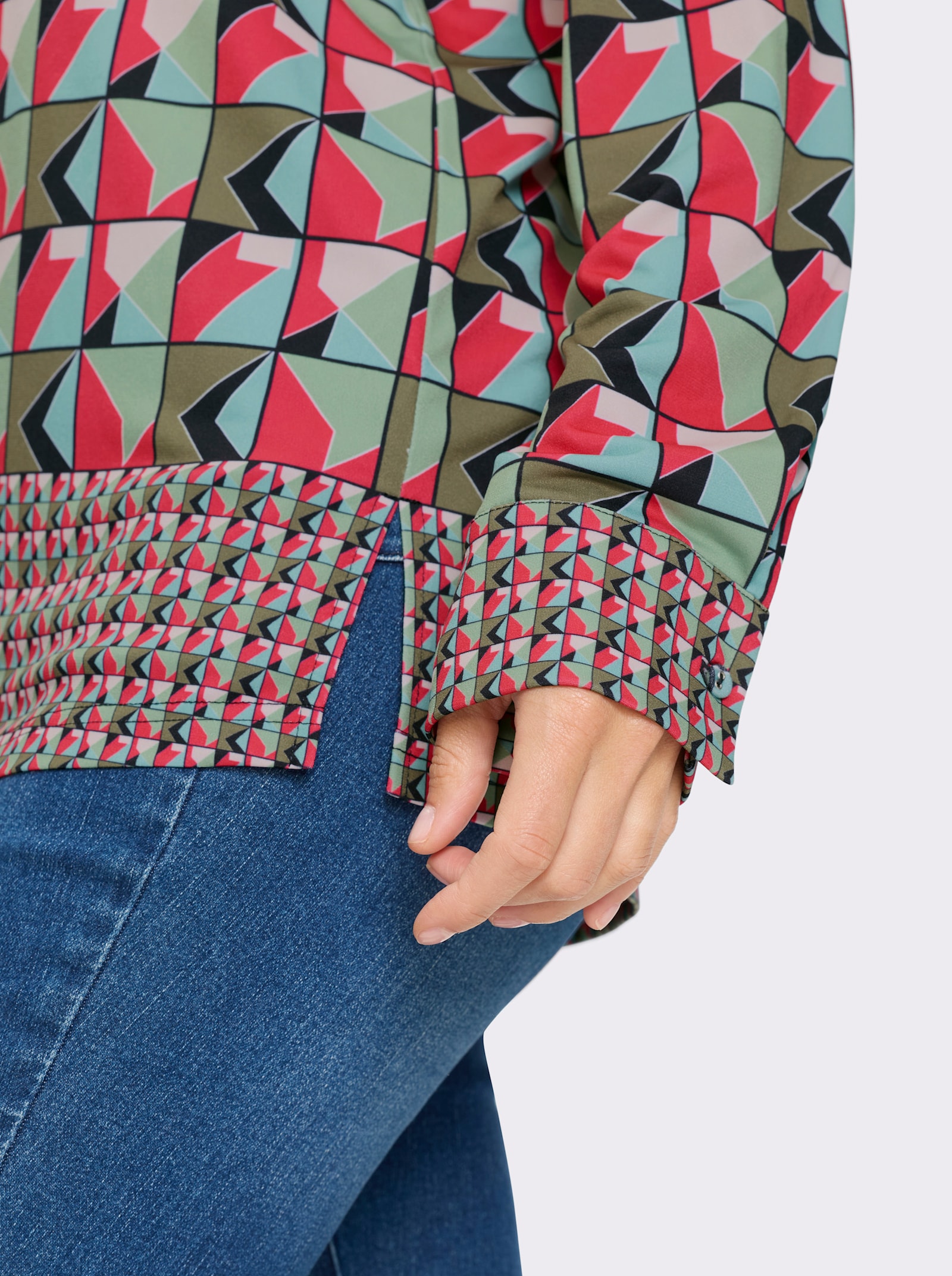 heine Blusenshirt mit leichtem Glanz - pink-schwarz-bedruckt