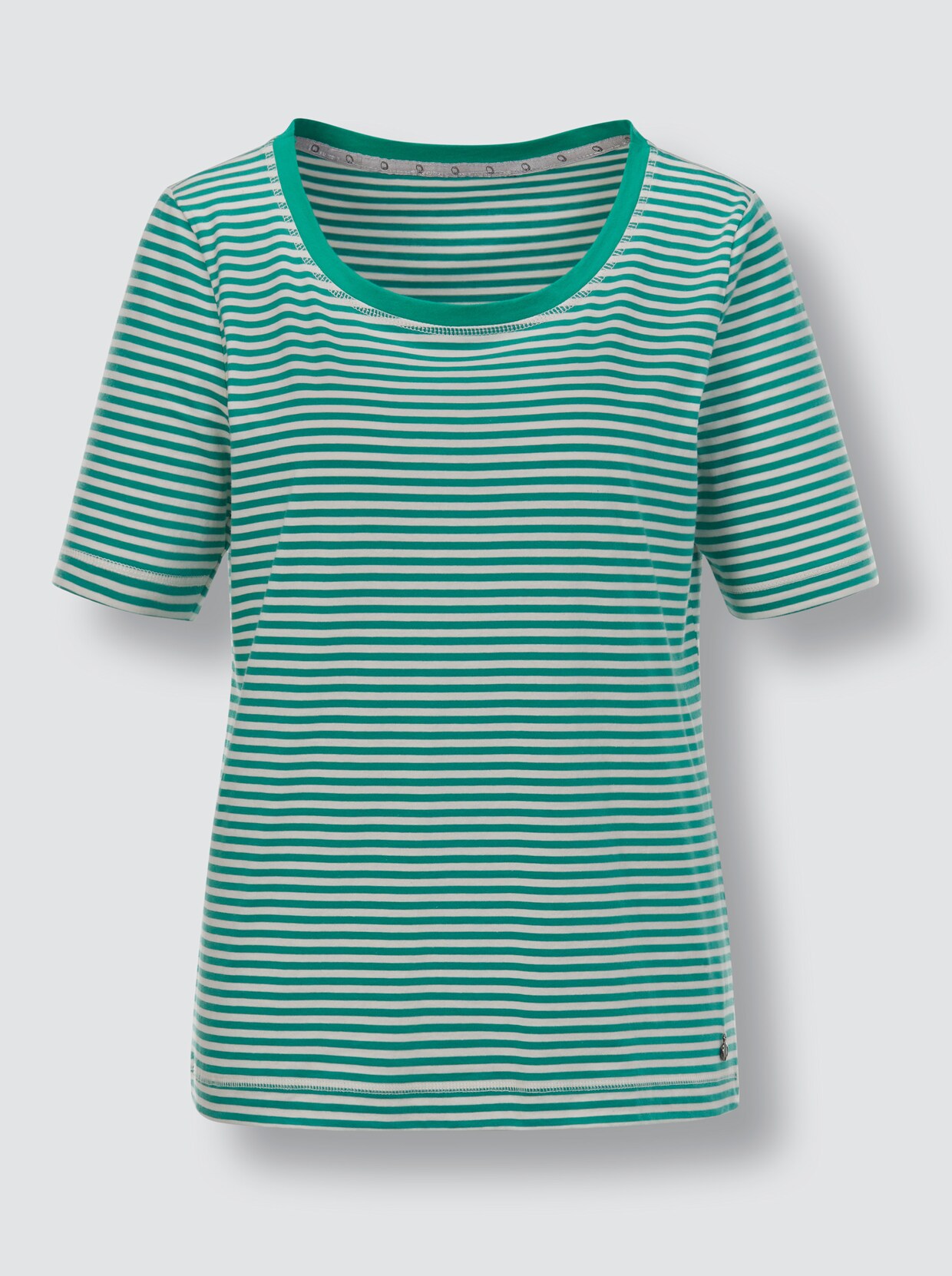 Creation L Premium Pima-Baumwoll-Shirt - smaragd-ecru-geringelt