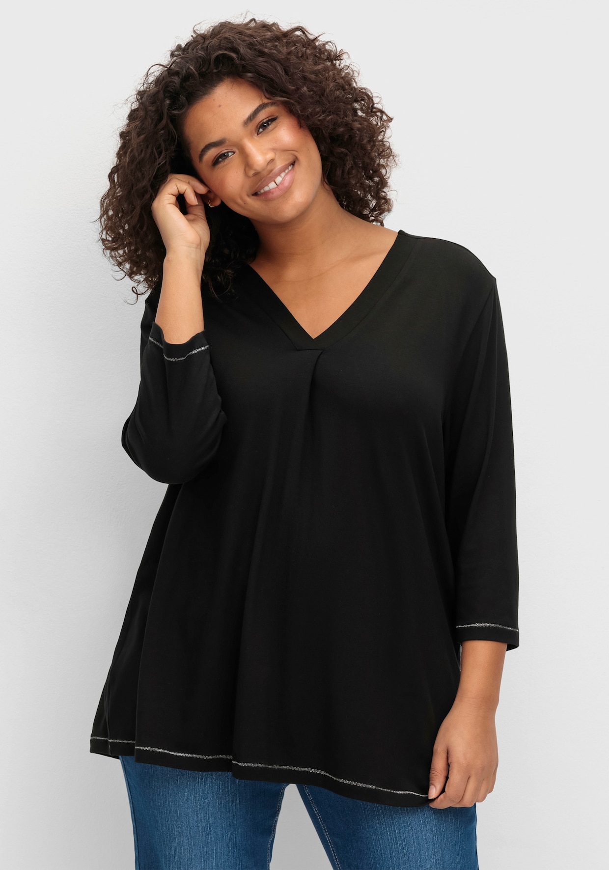 sheego 3/4-Arm-Shirt - schwarz