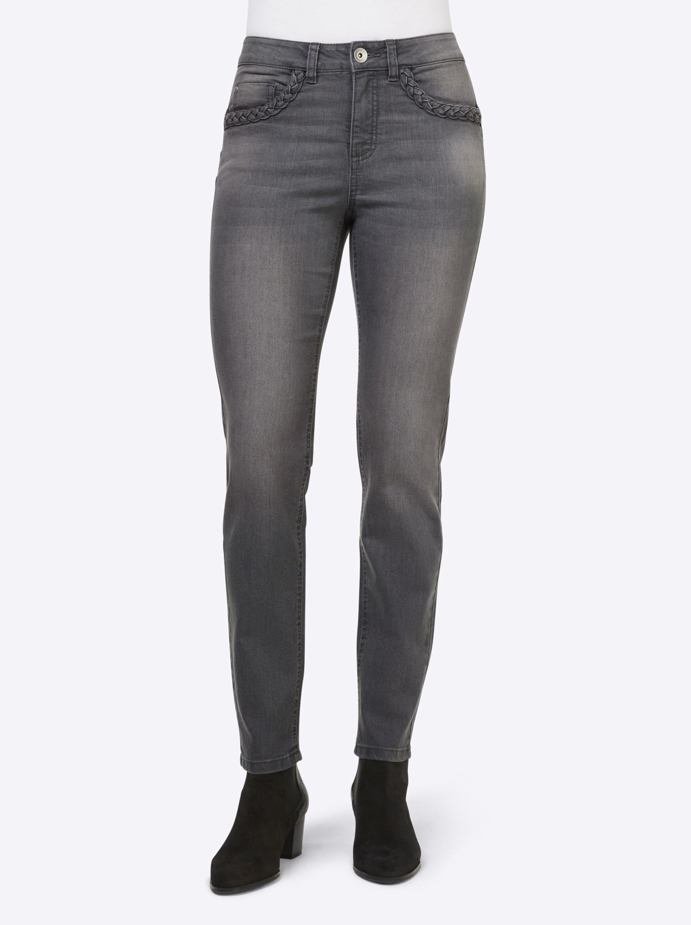 Damenmode Jeans Linea Tesini Push-up-Jeans in stone-grey-denim 