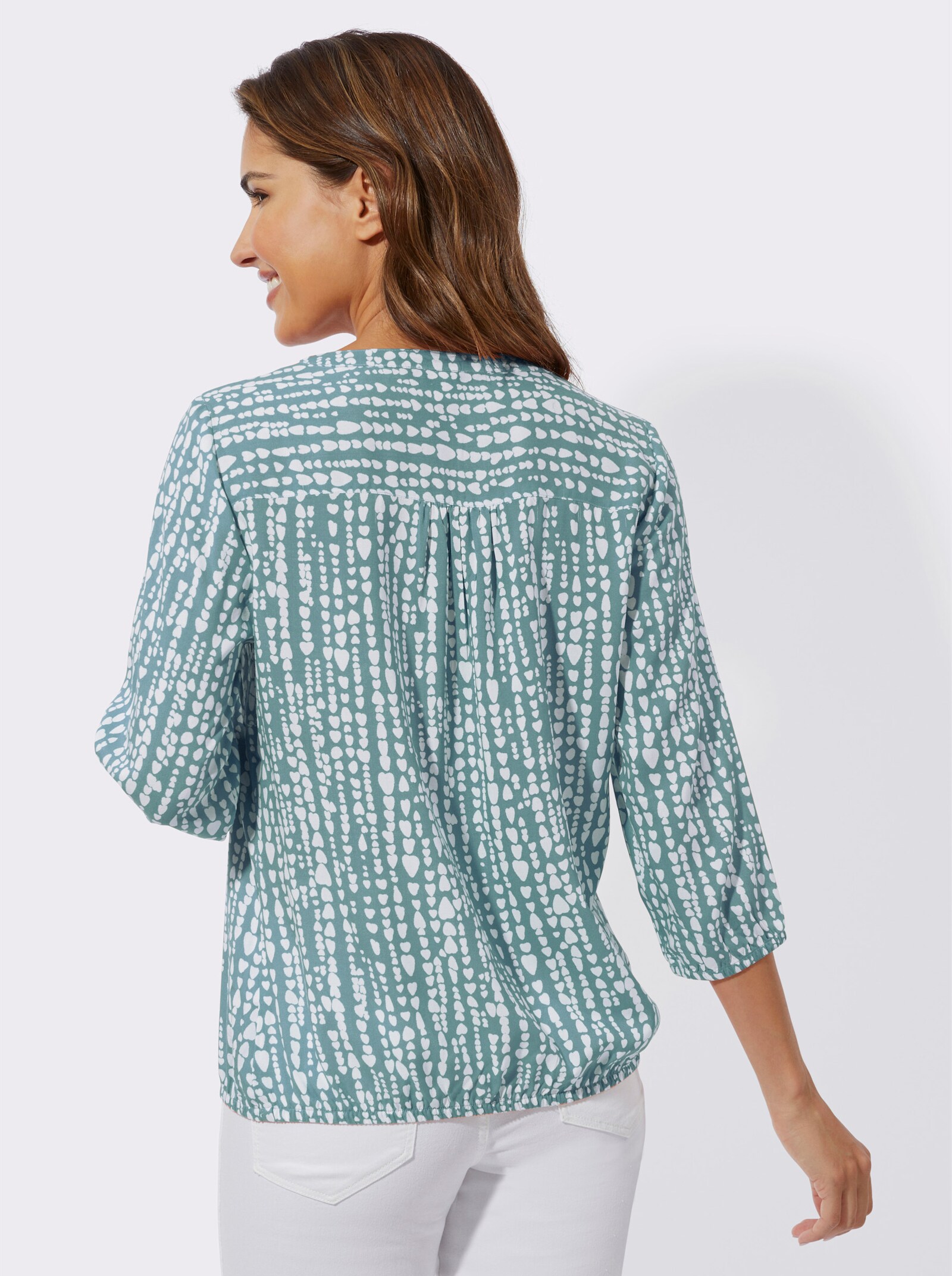 Blouse met print en hartjespatroon, viscose - jade/wit geprint