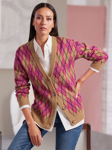 heine Cardigan - camel-fuchsia-gemustert