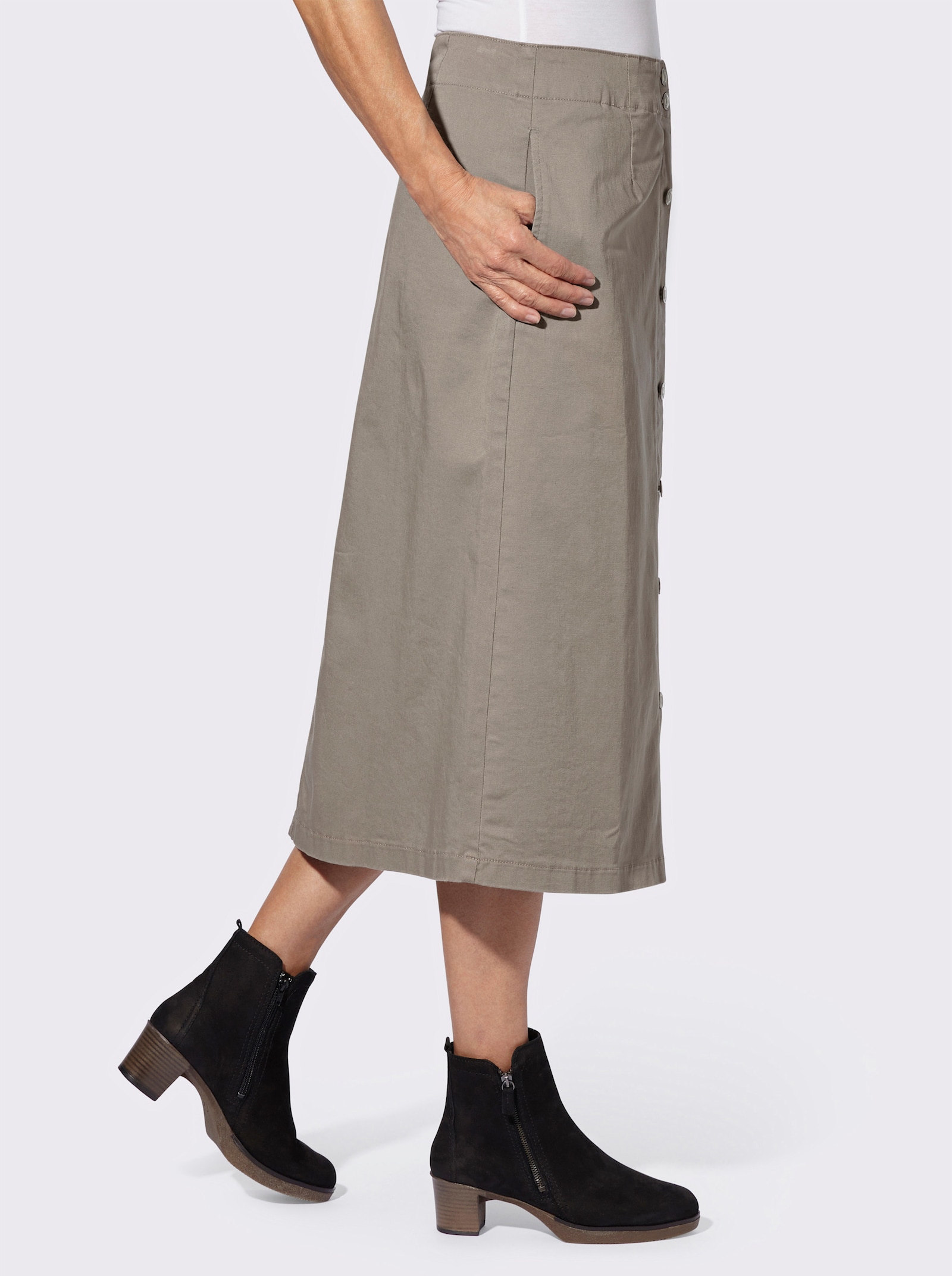 Jeansrock mit imitierter Knopfleiste - taupe
