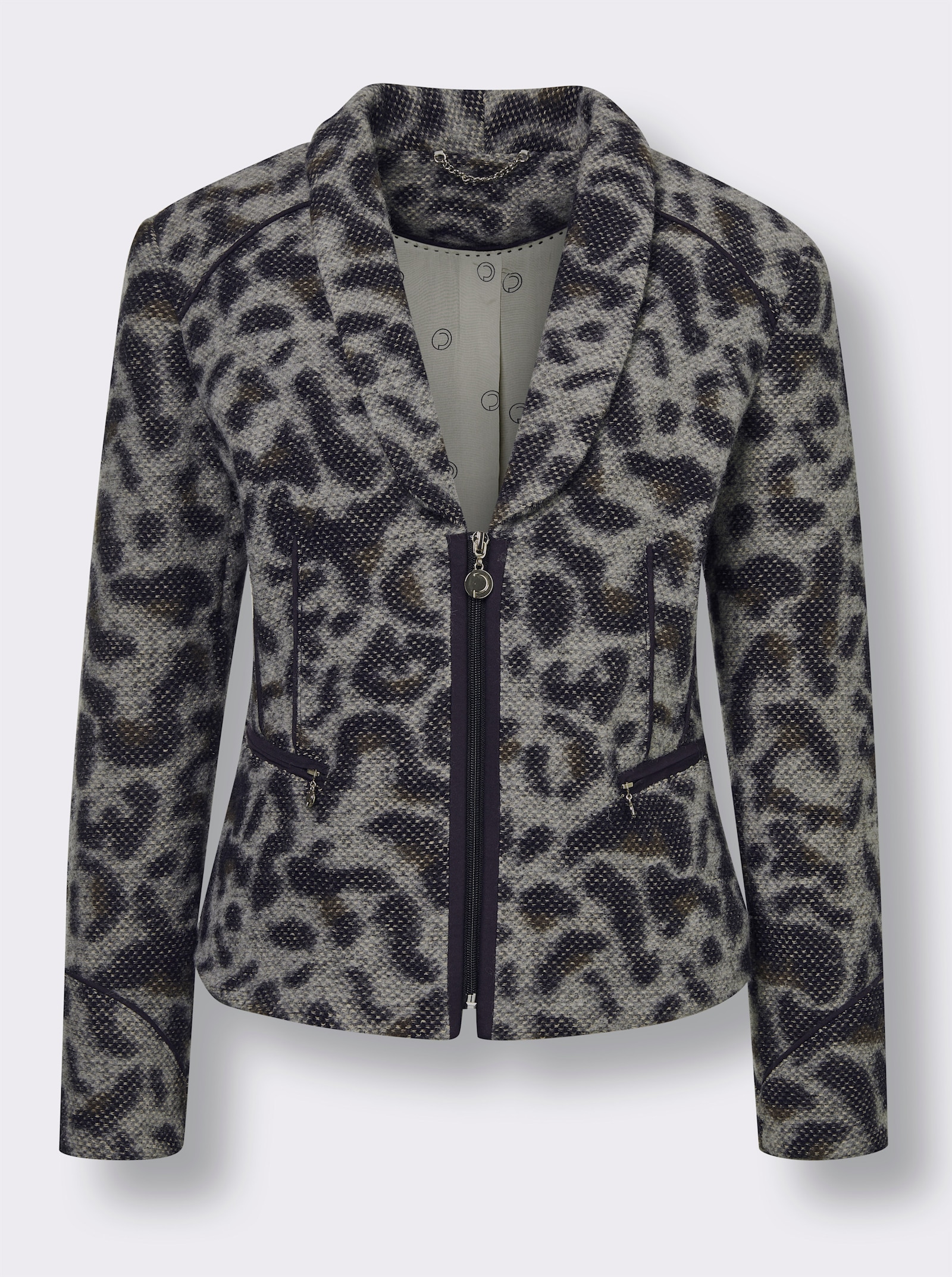 CREATION L PREMIUM Korte blazer met luipaardpatroon - marine/zand gedessineerd