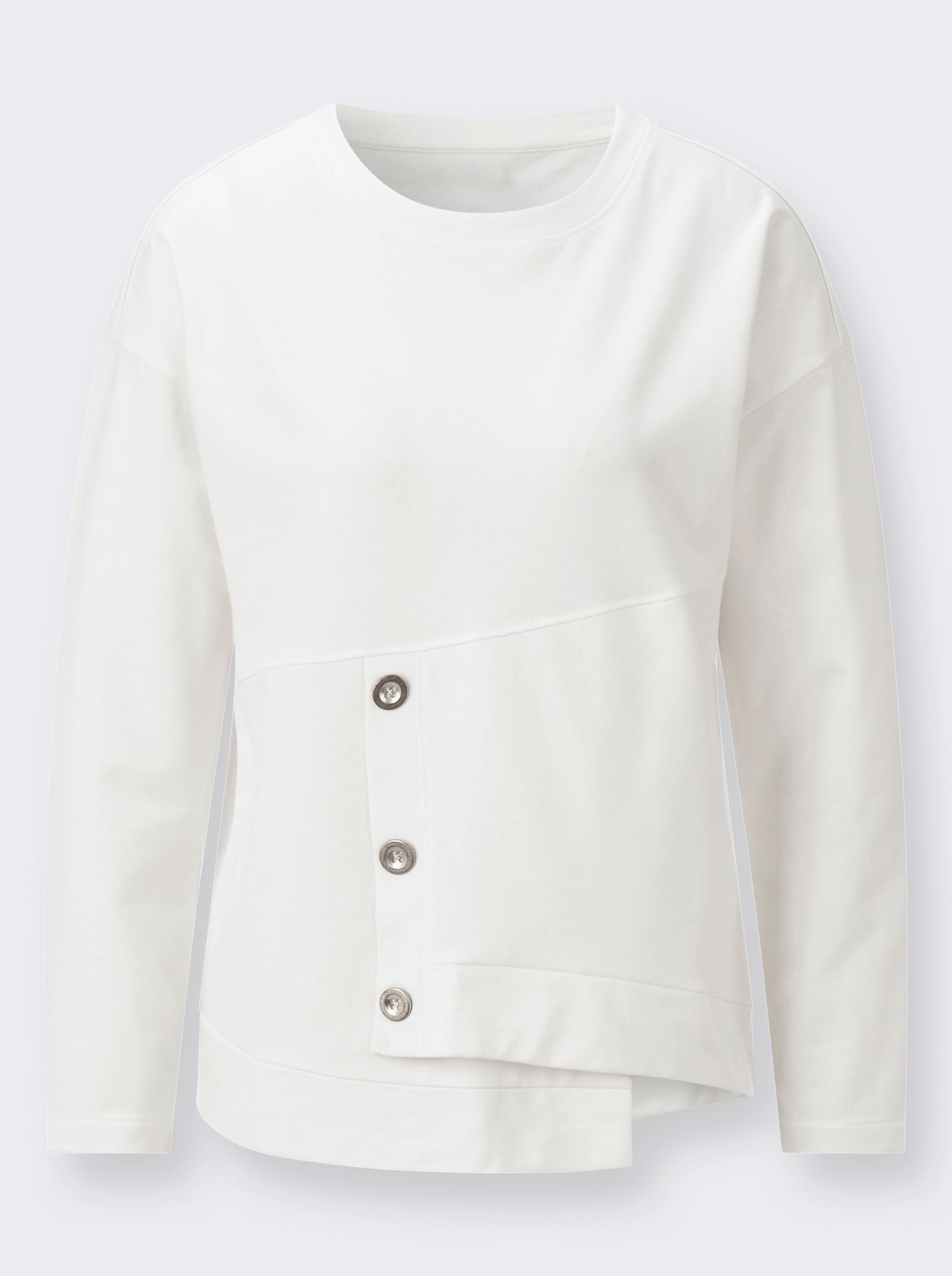 Sweatshirt mit Zierknöpfen vorne - ecru