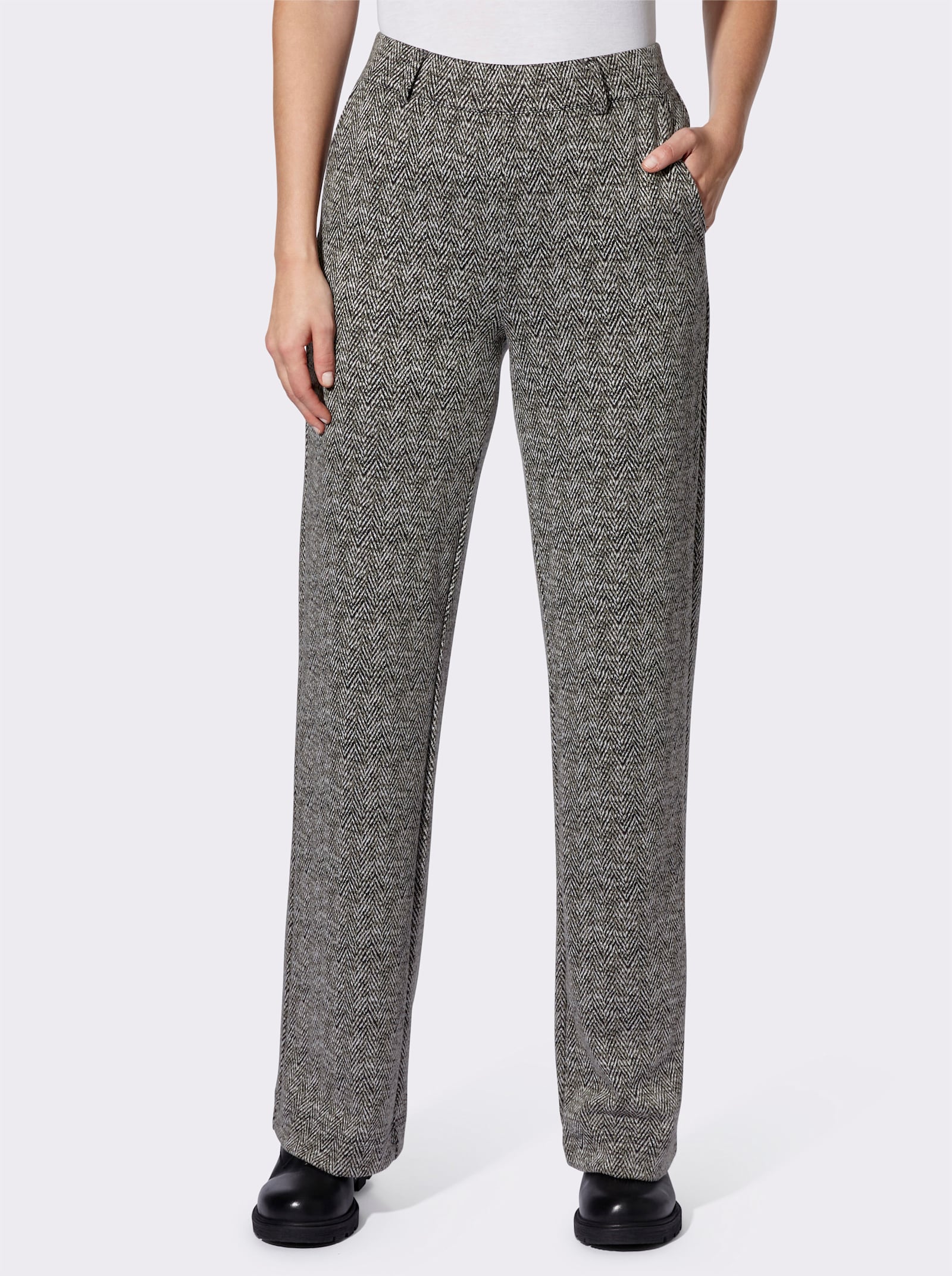 heine Jerseyhose mit Rundum-Dehnbund - schwarz-ecru Fischgrat