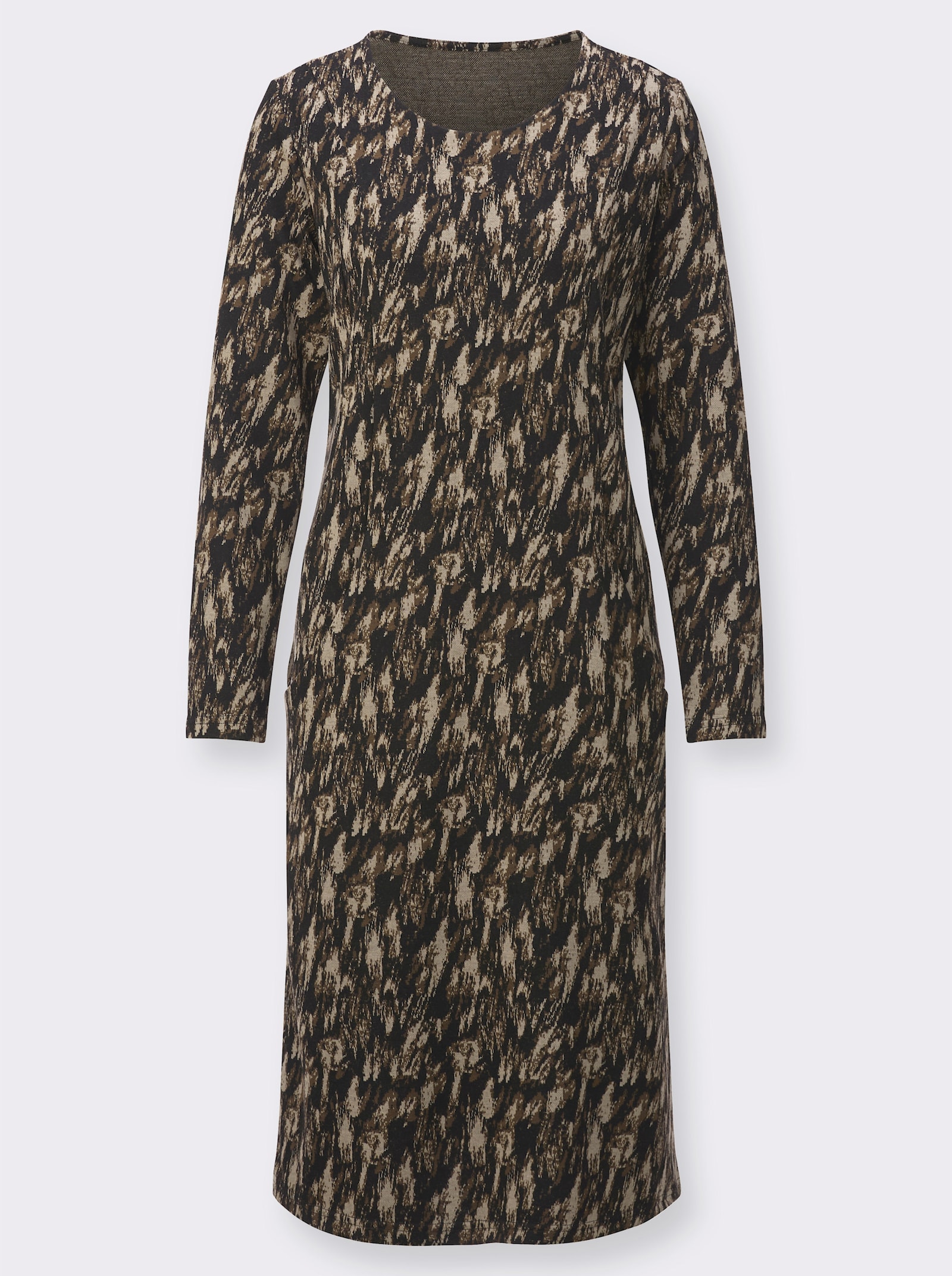 Jerseyjurk met jacquardpatroon - zwart/bruin gedessineerd