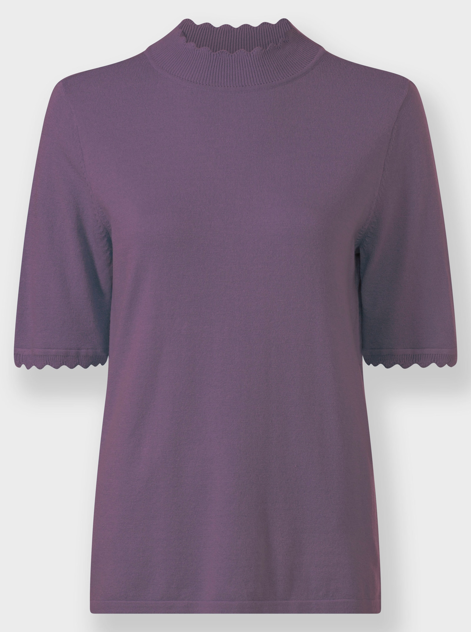 Kurzarmpullover mit Wellenkanten - feige