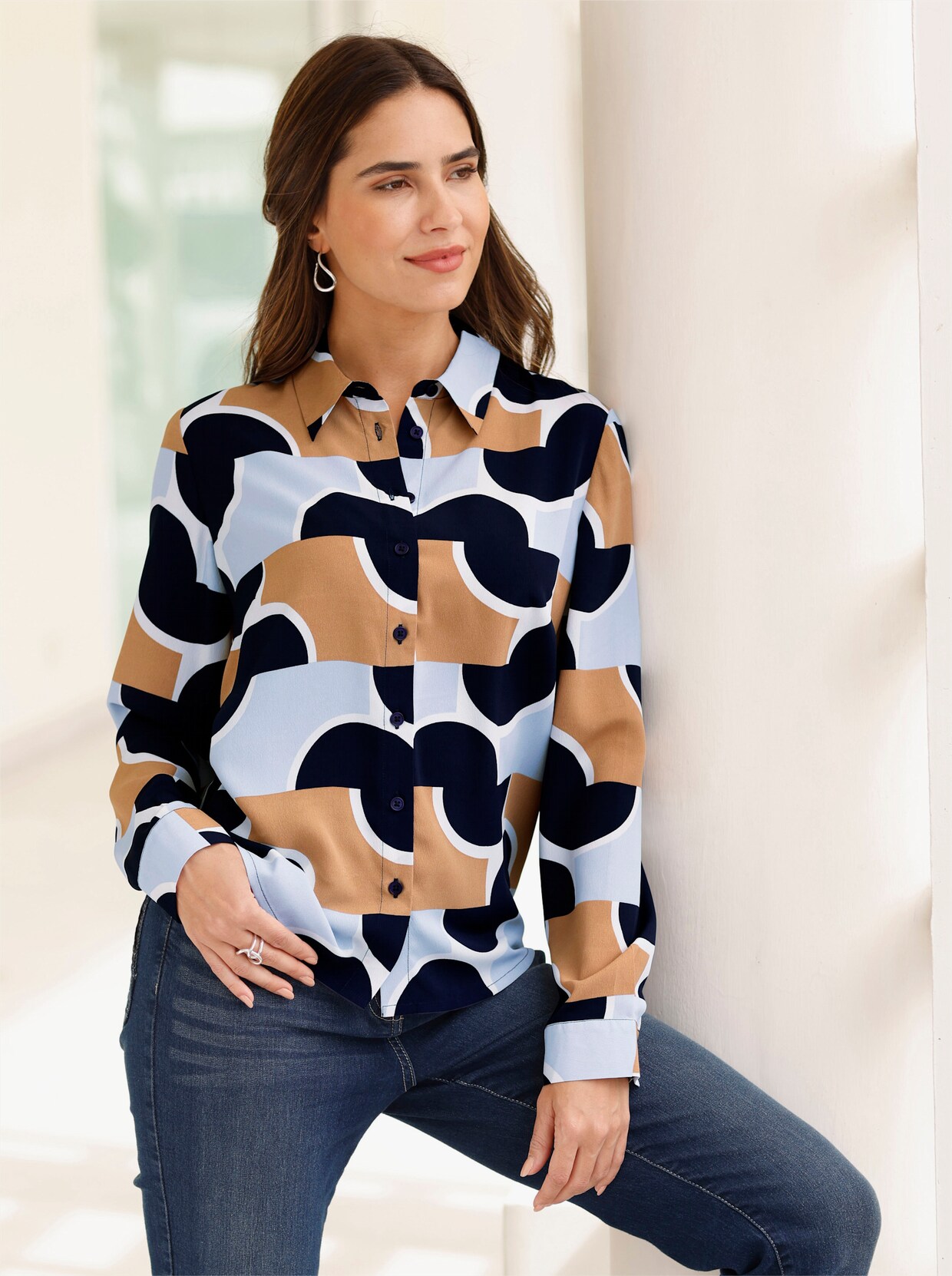 Blouse met lange mouwen - marine/lichtblauw bedrukt