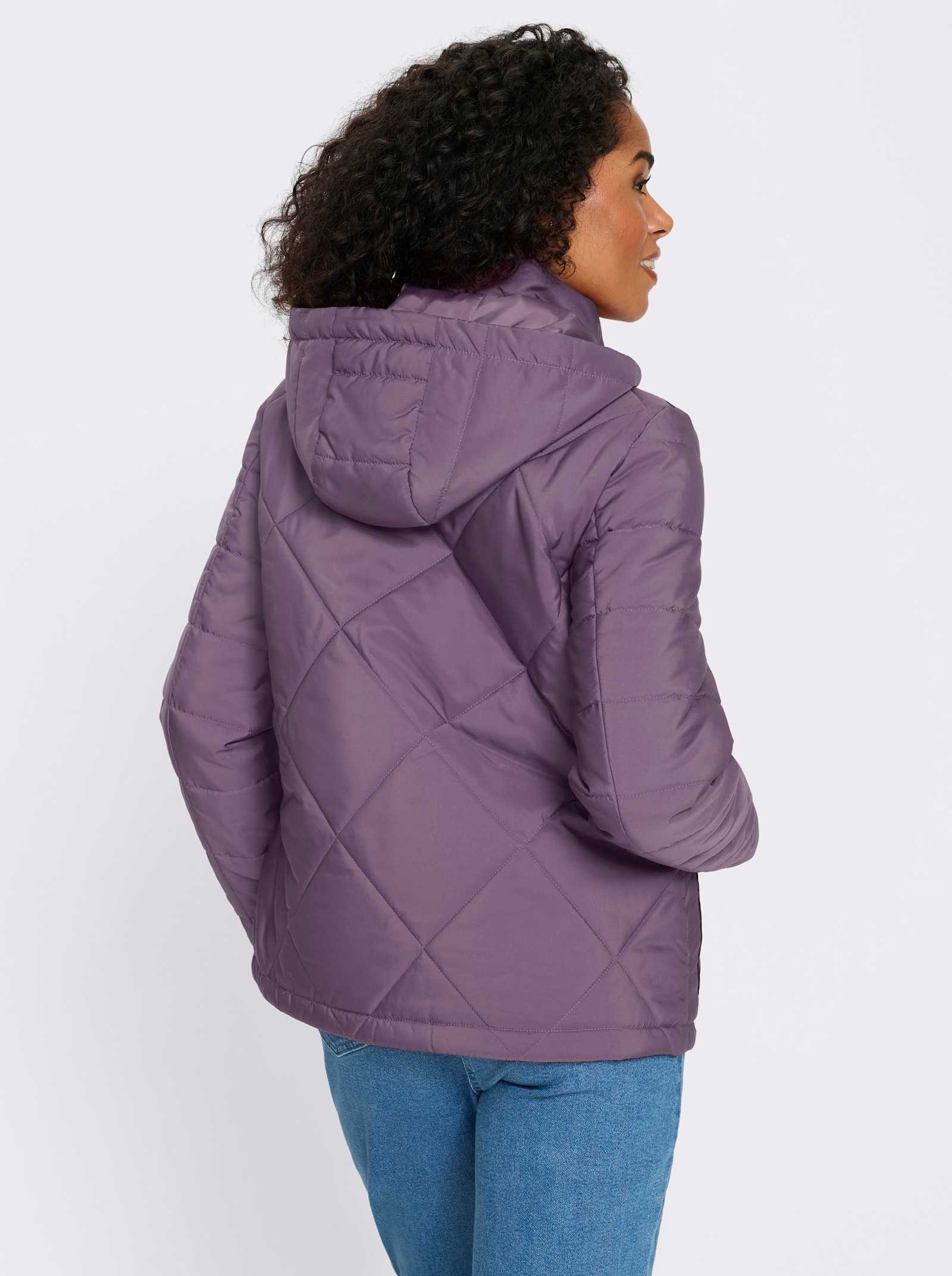 Gewatteerde jas met contrastdetails - vijg/zwart