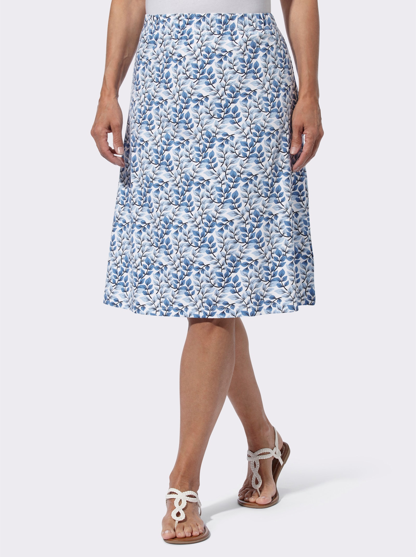 Comfortrok met comfortband rondom - ecru/middenblauw bedrukt