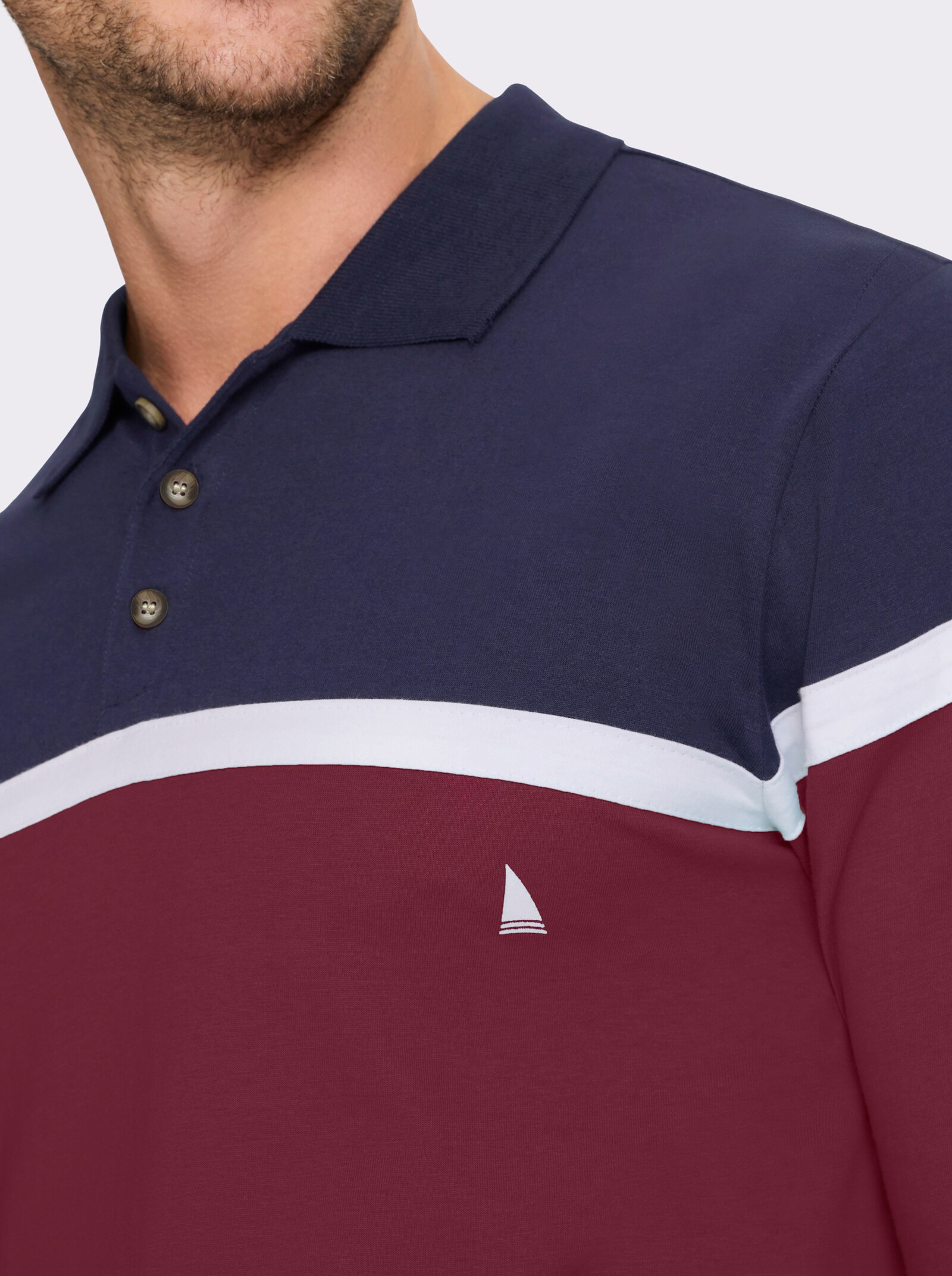 Catamaran Langarm-Poloshirt im Colour Blocking-Dessin - marine-dunkelrot