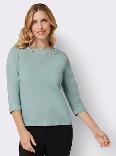 3/4-Arm-Shirt mit transparenter Blüten-Spitze - kalkmint