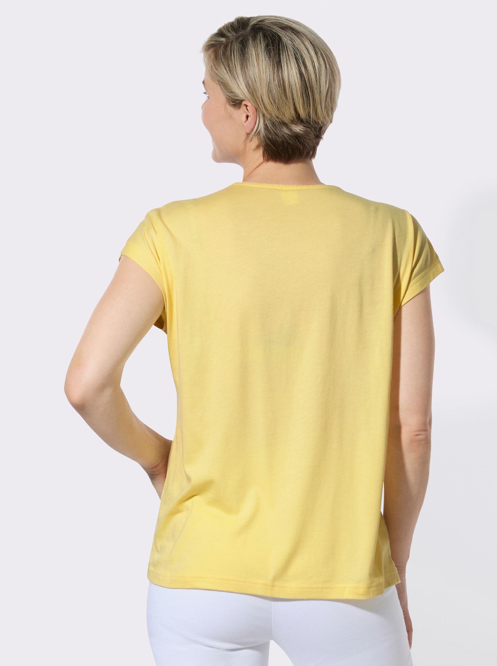 Rundhalsshirt mit floralem Print - zitrone