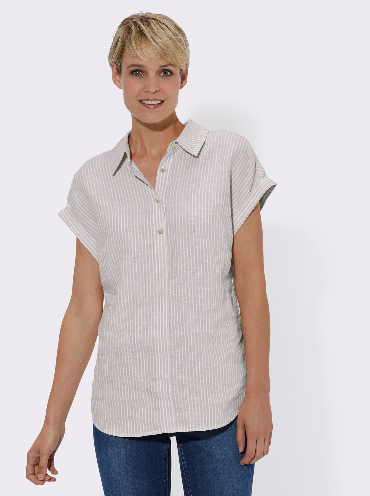 Leinenbluse - sand-weiß-gestreift