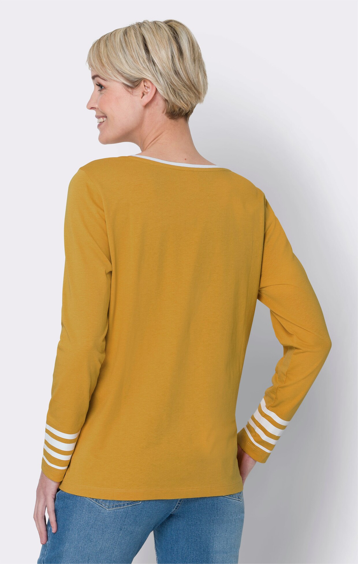 Shirt met lange mouwen - oker/wit