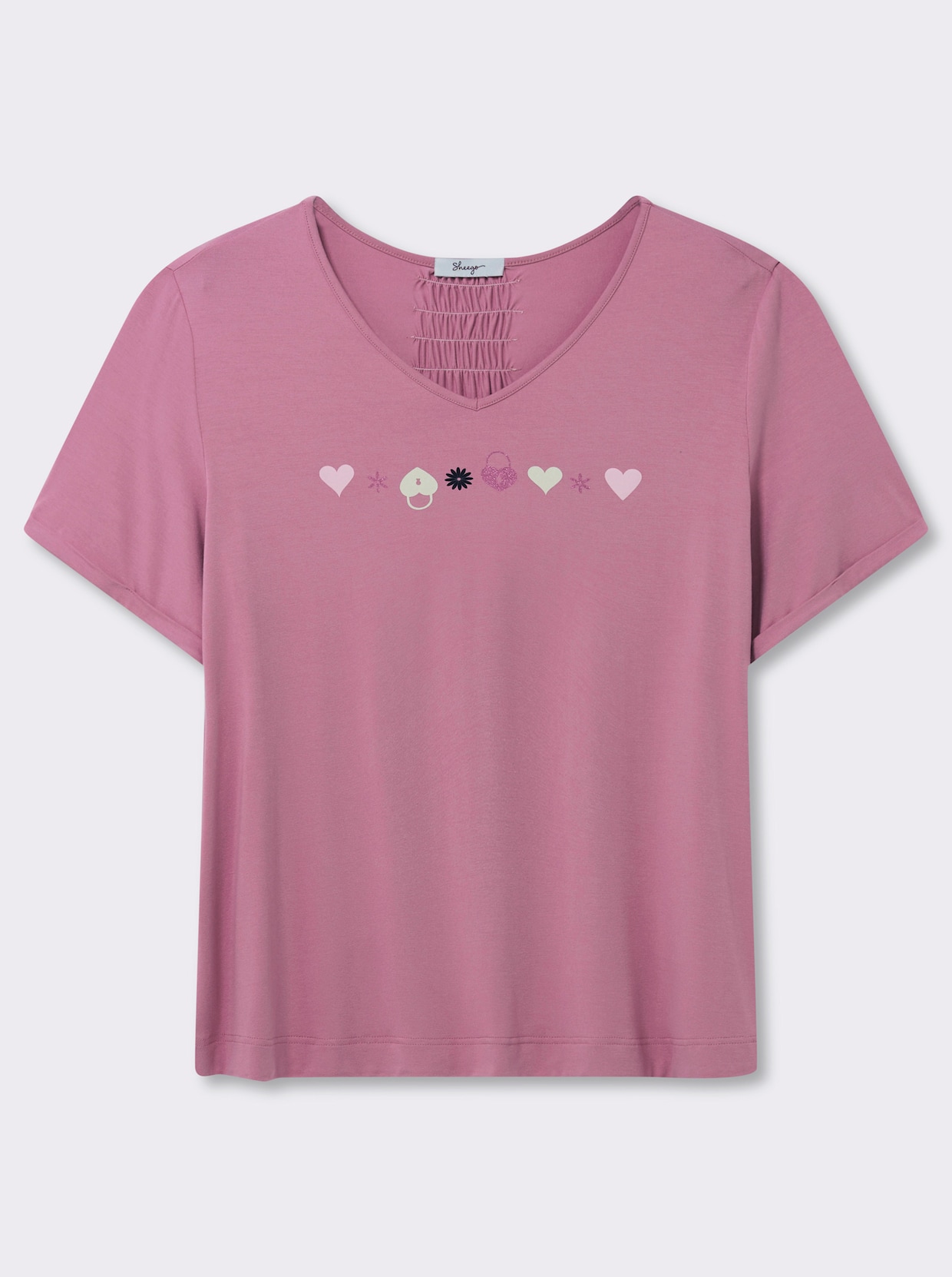 sheego V-Shirt in A-Linie, mit Glitzerdruck - altrosa-bedruckt