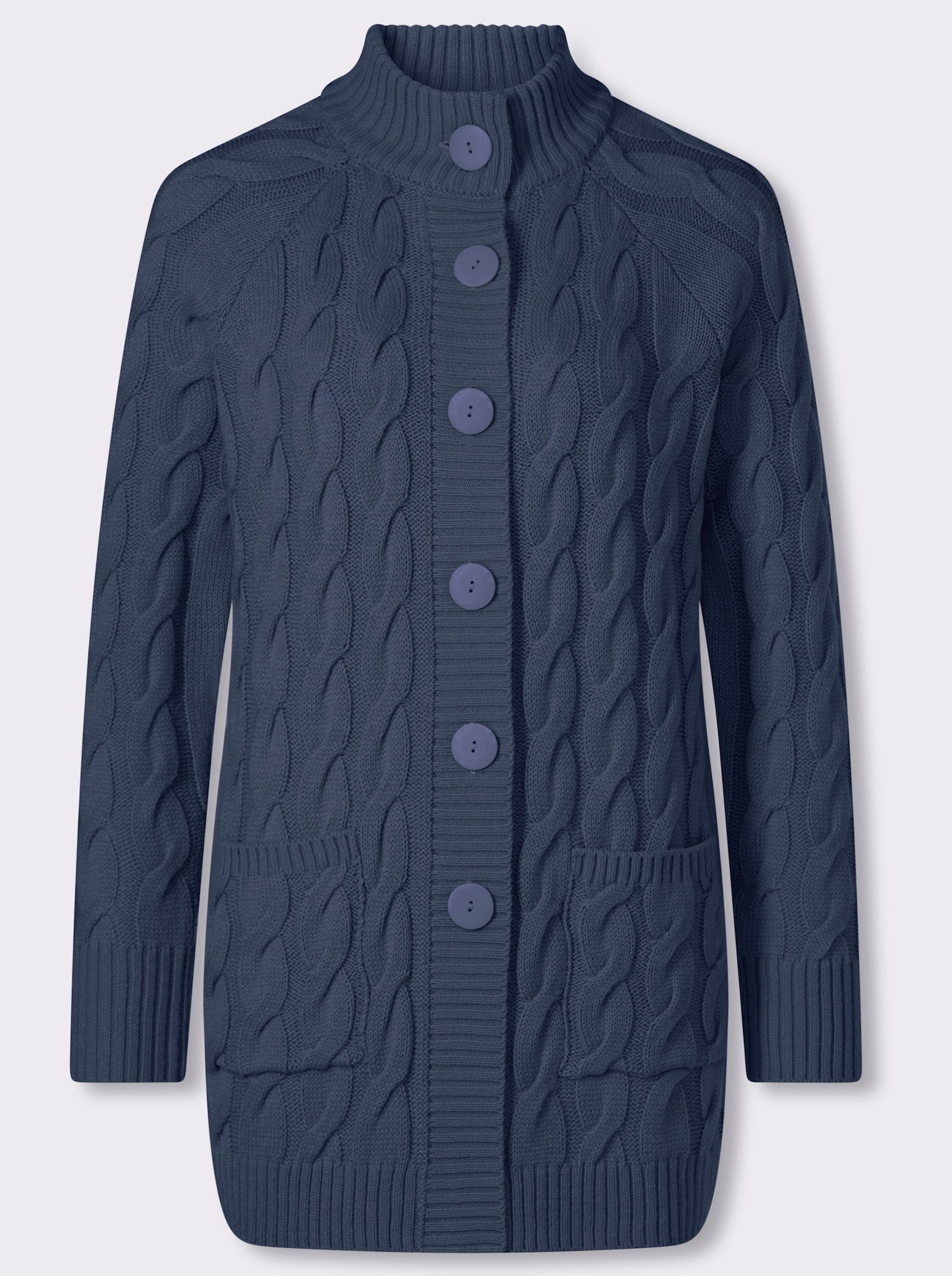 Longstrickjacke mit Zopfmuster - rauchblau