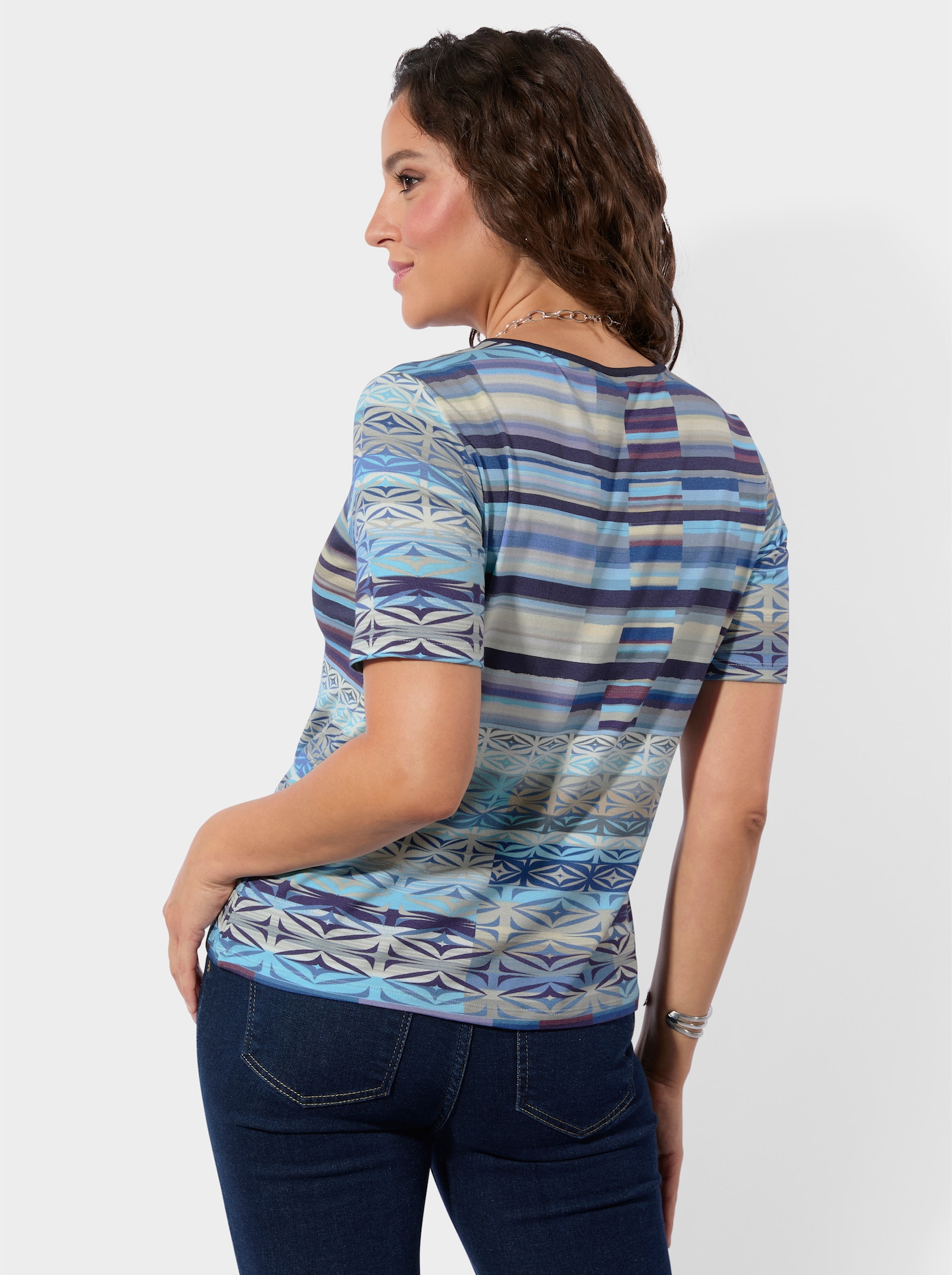 Kurzarmshirt - marine-royalblau-bedruckt