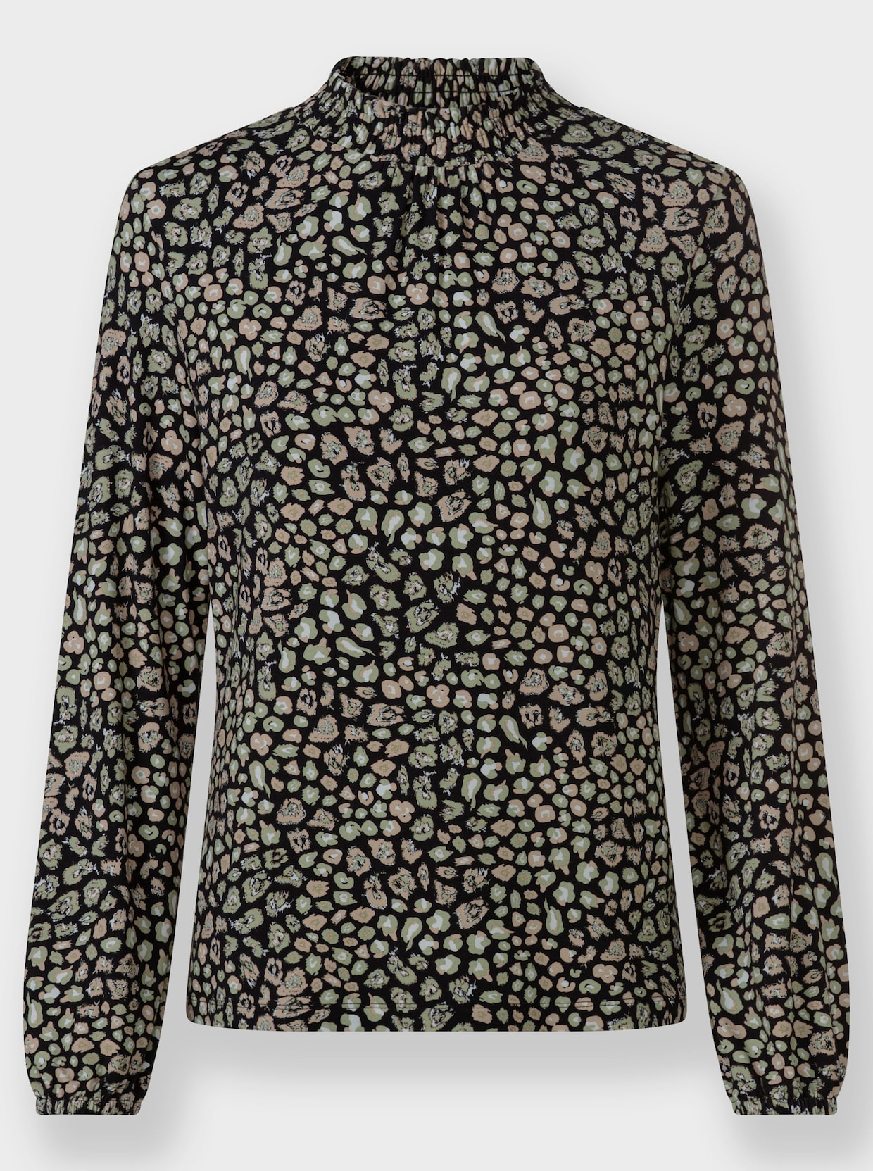 Stehkragenshirt - schwarz-schilf-bedruckt