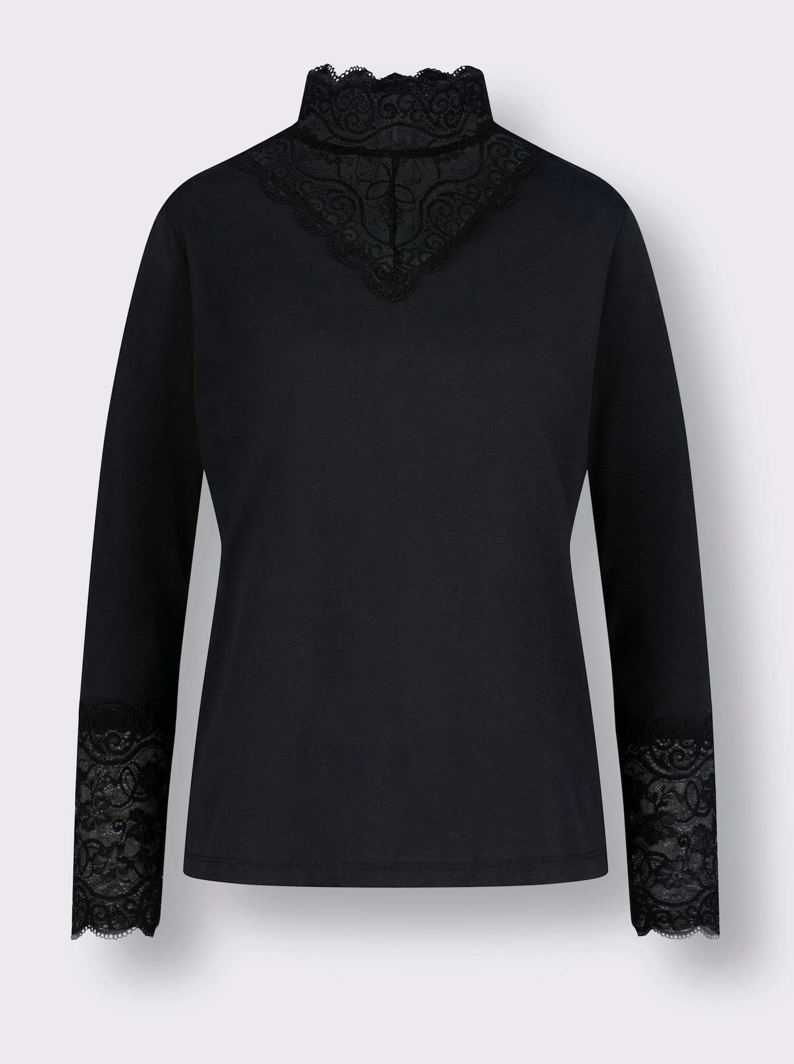 Shirt met opstaande kraag en ritssluiting in de nek - zwart