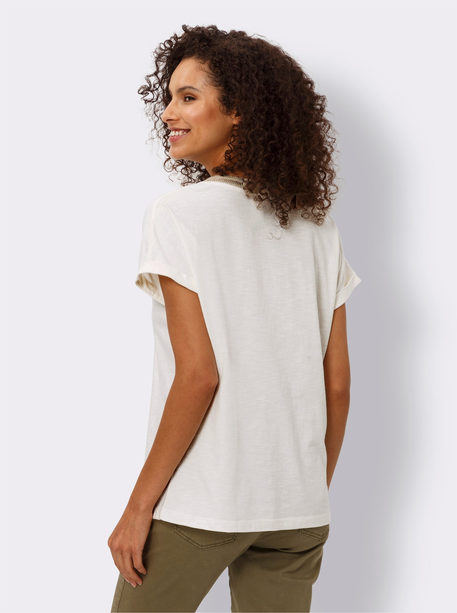 heine Kurzarmshirt mit Glanz-Akzenten - champagner