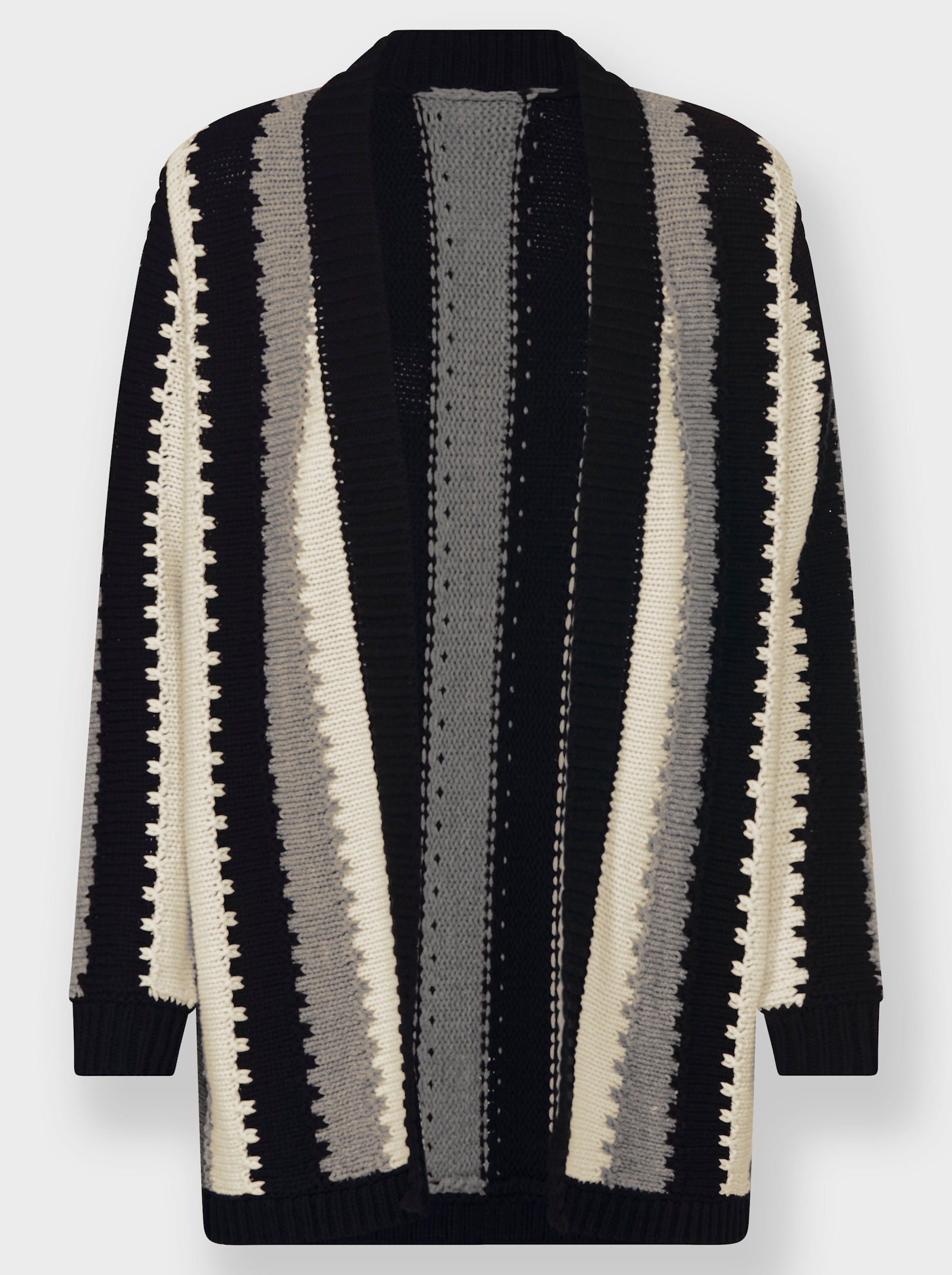 Longstrickjacke mit Längsstreifen-Muster - schwarz-champagner-gemustert