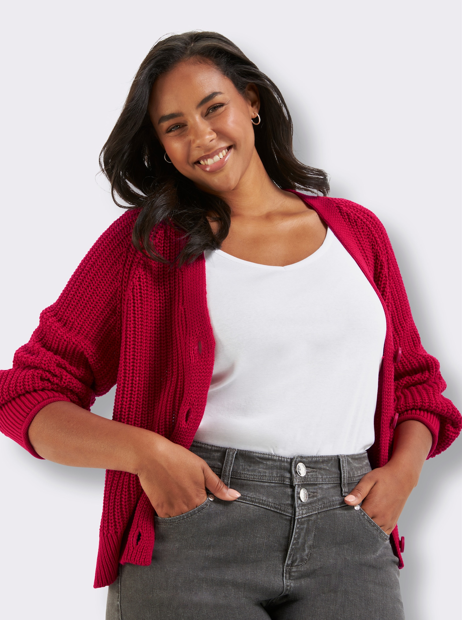 Strickjacke in Grobstrick-Muster - rot