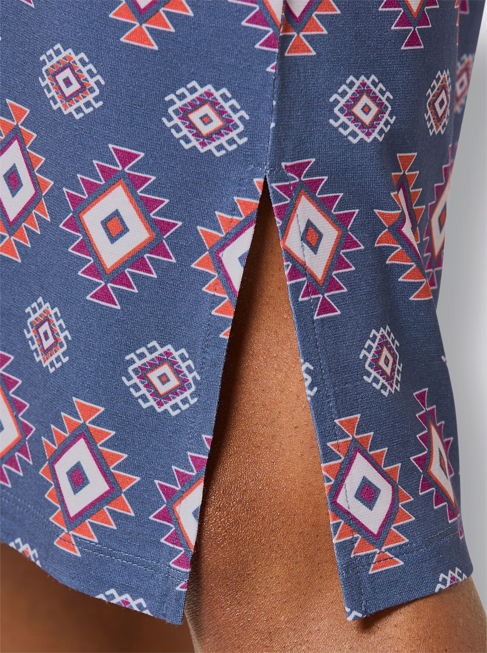 feel good Sommerkleid - jeansblau-orange-bedruckt