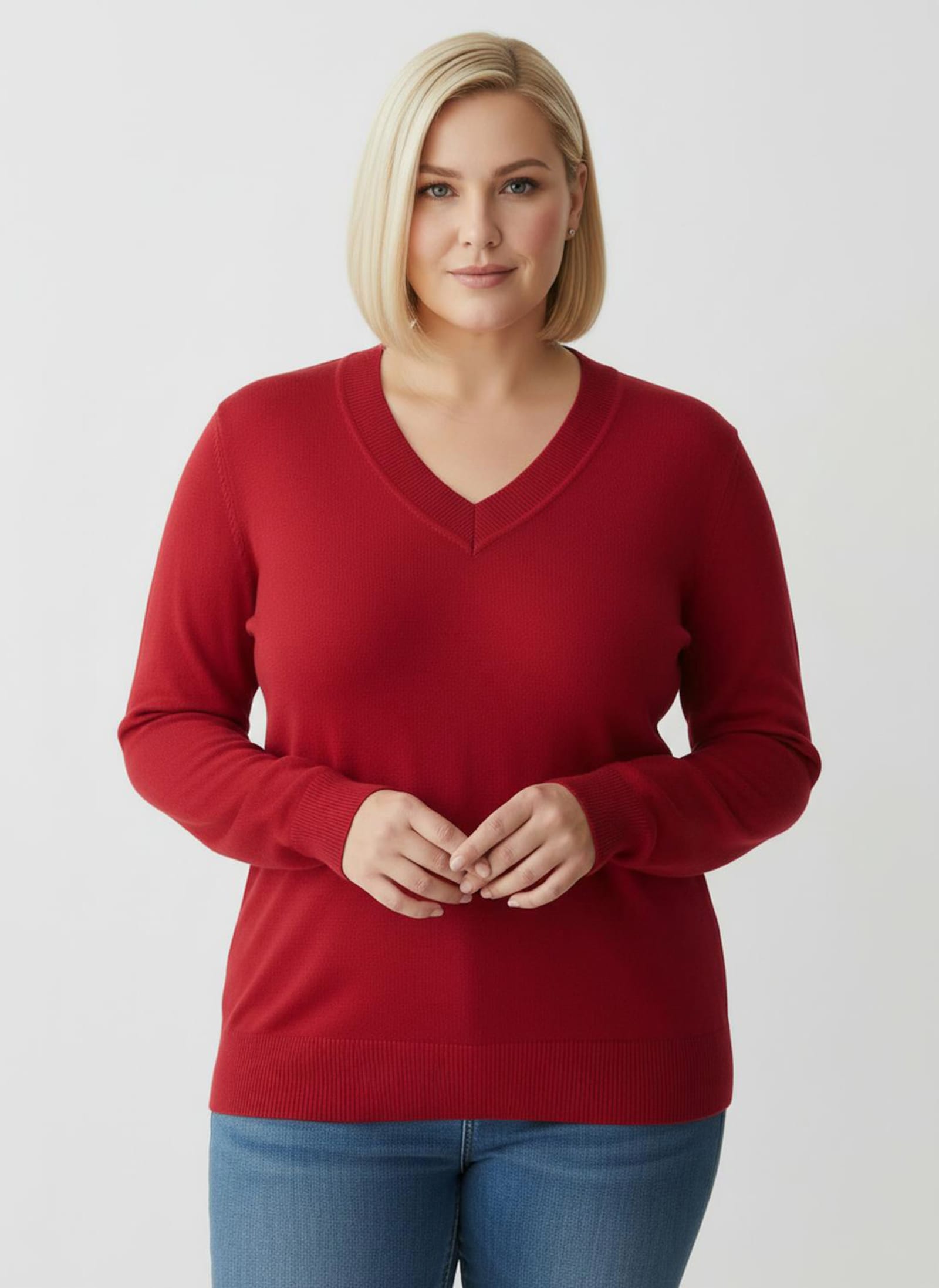 V-Ausschnitt-Pullover aus Feinstrick - rot