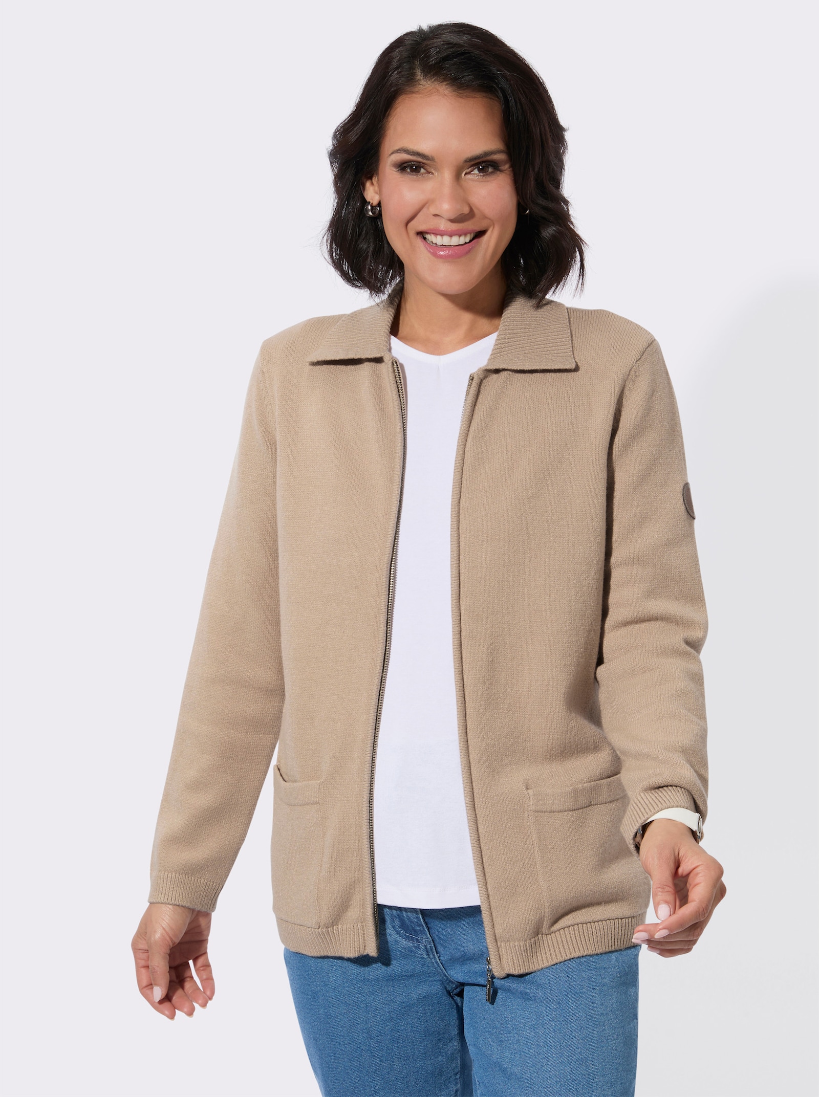 Strickjacke mit Polokragen - beige