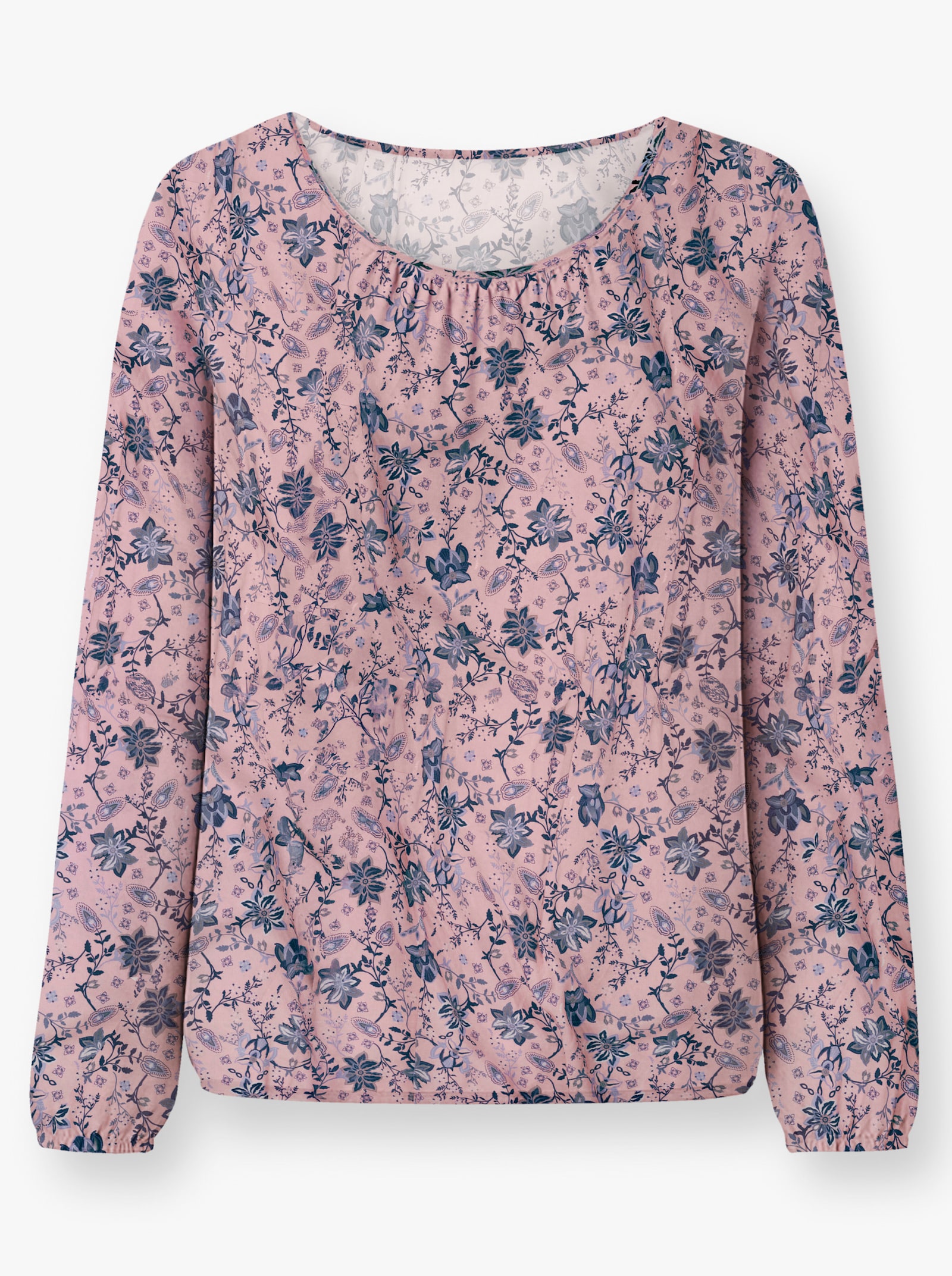 Schlupfbluse in Blüten-Dessin - rosenquarz-marine-bedruckt