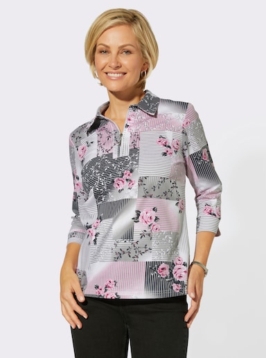 3/4-Arm-Shirt mit Glitzersteinchen - rosé-steingrau-bedruckt