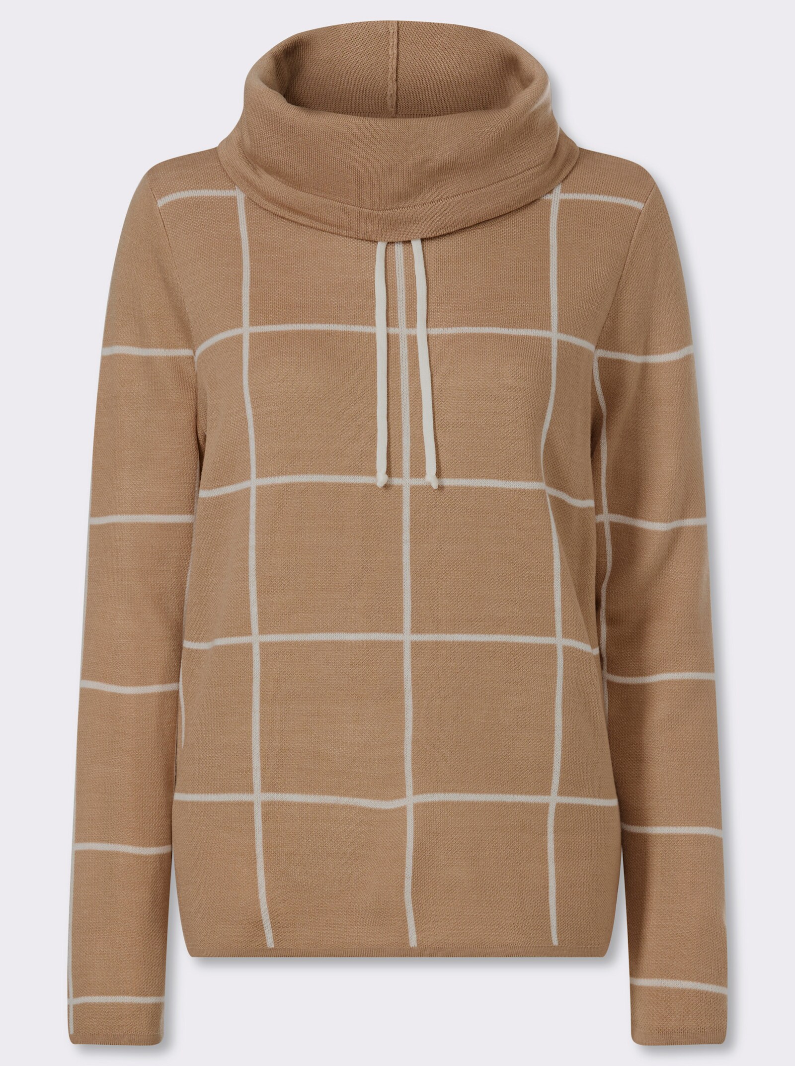 Rollkragenpullover mit Jacquard-Karo - camel-ecru-gemustert