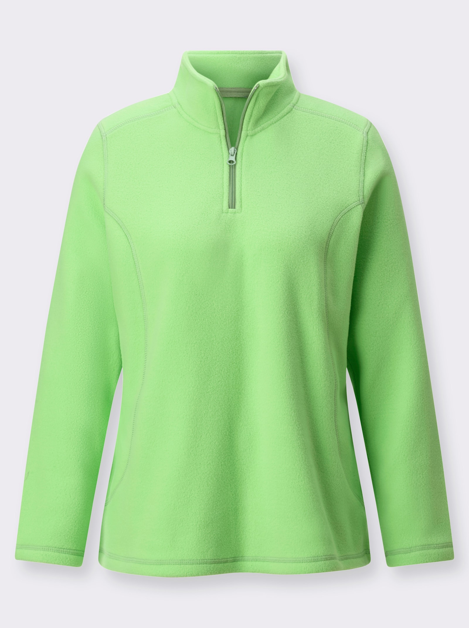 Fleeceshirt mit kontrastfarbigen Ziernähten - reseda