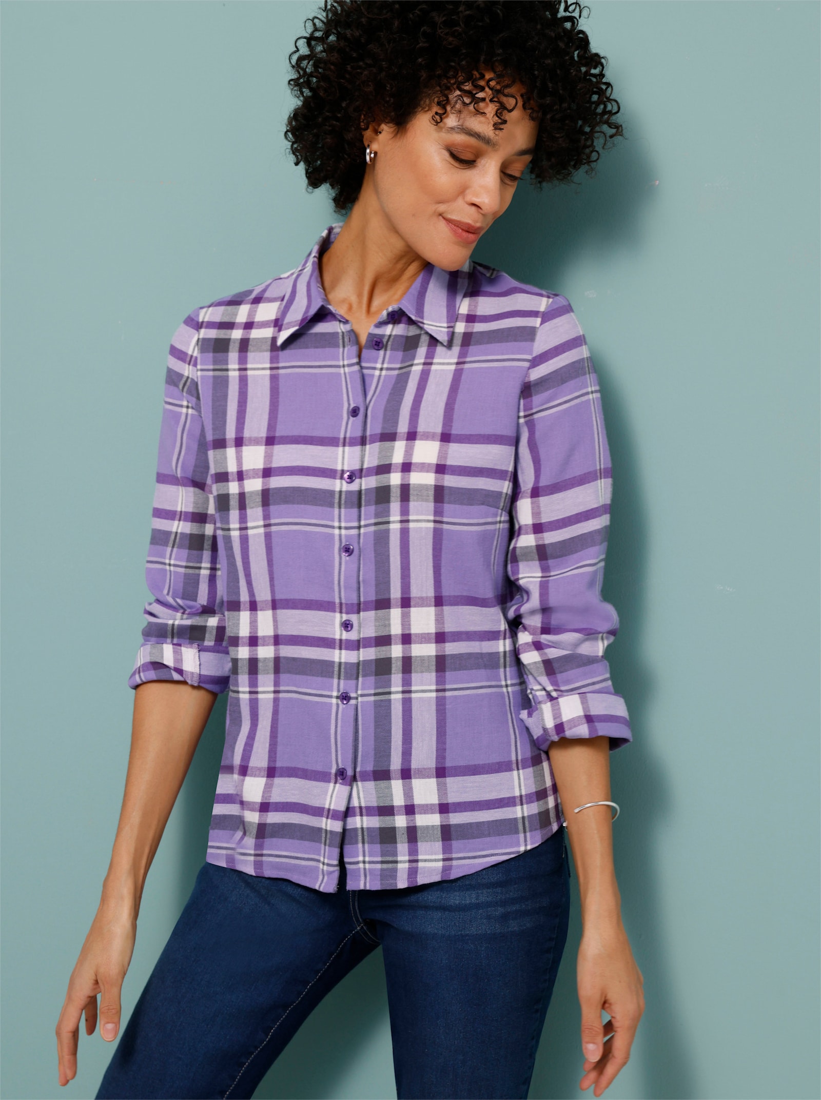 Karobluse aus reiner Baumwolle - lila-lavendel-kariert