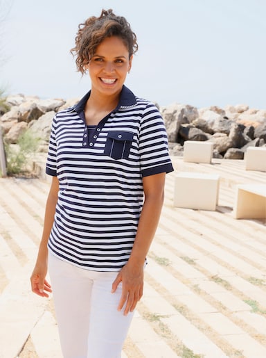 Poloshirt - marine-weiß-geringelt
