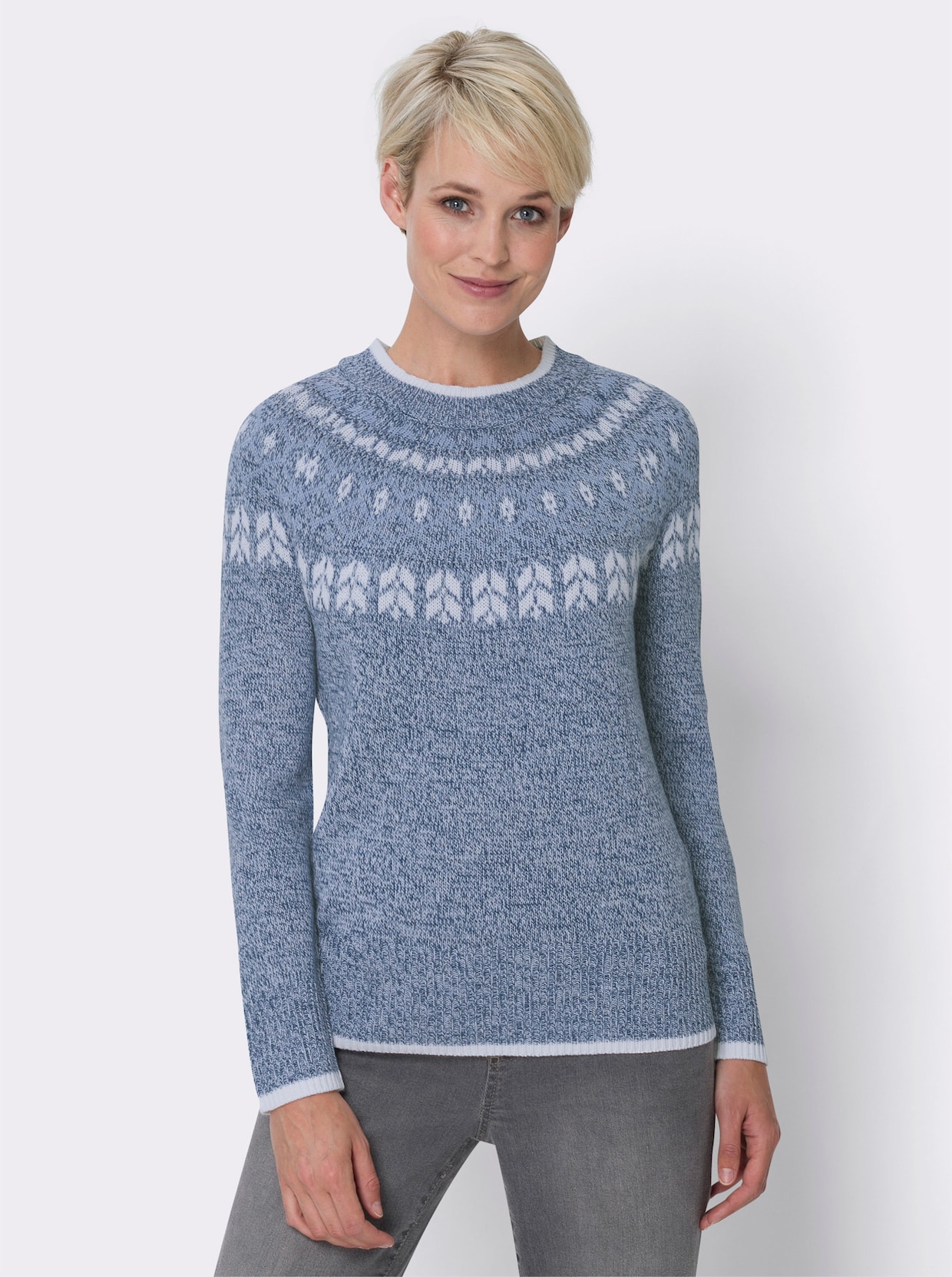 Noorse trui van jacquard - jeansblauw/bleu gemêleerd