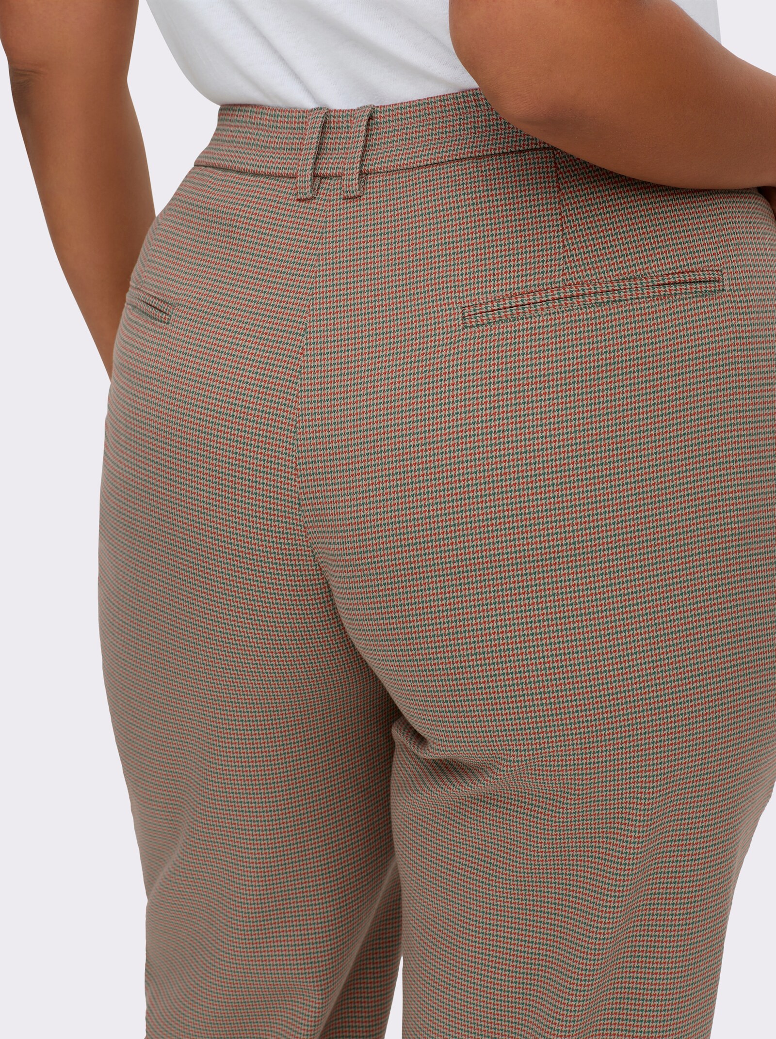 sheego Comfortbroek met in het garen geverfde ruiten en bindceintuur - leem gedessineerd