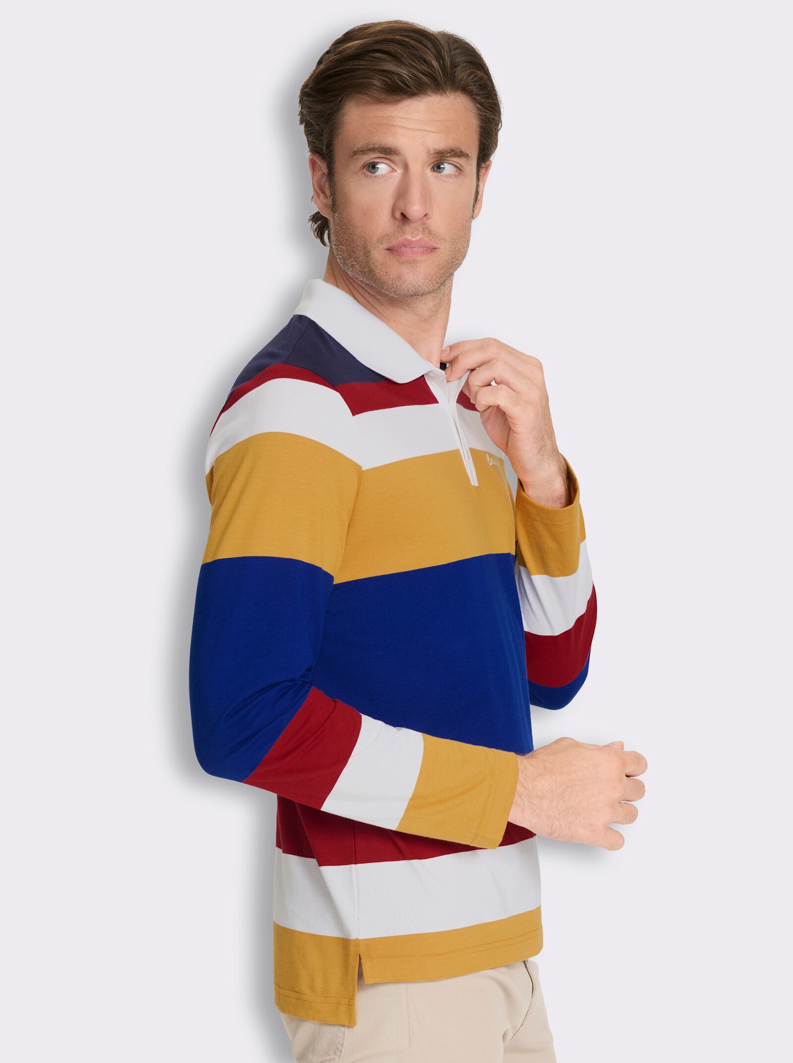 Langarm-Poloshirt mit Streifen - royalblau-kirsche-gestreift