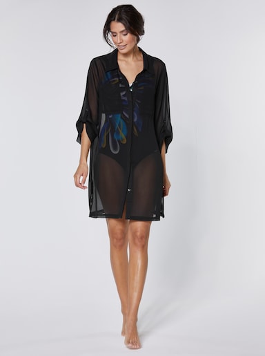 feel good Strandbluse mit krempelbaren 3/4-Ärmeln - schwarz