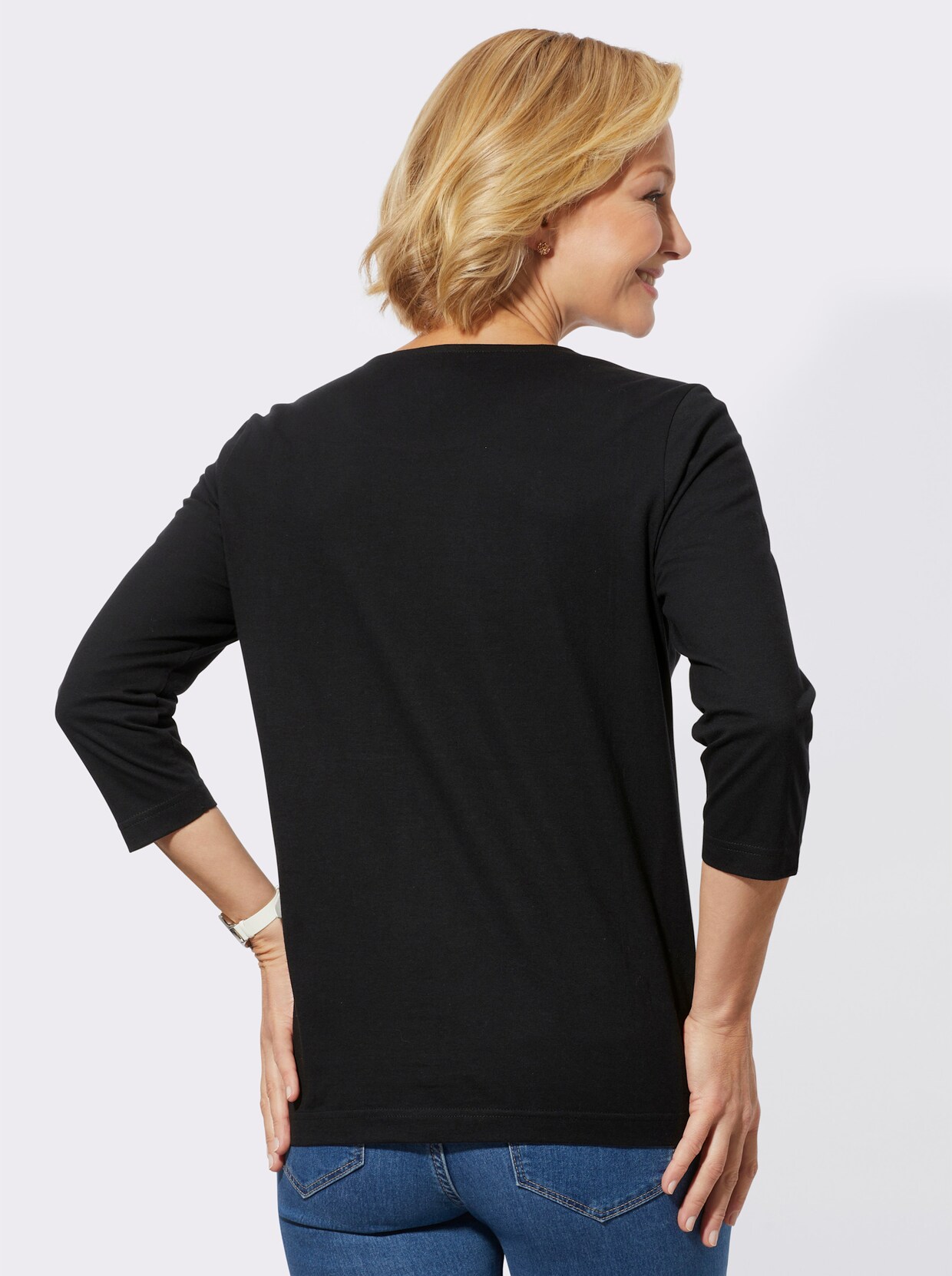 Shirt met ronde hals - zwart/koningsblauw bedrukt