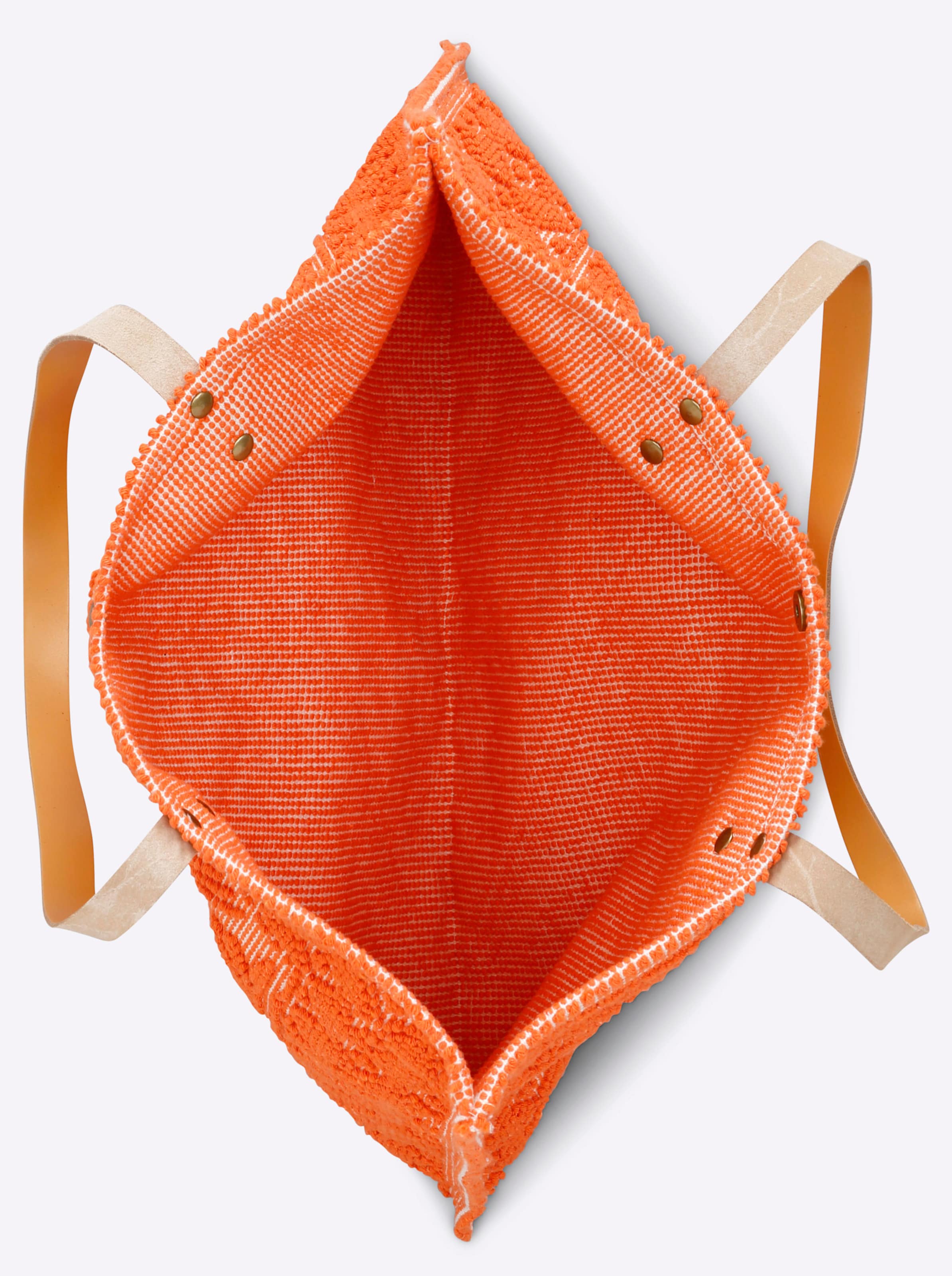 Orange  günstig Kaufen-Tasche in orange von heine. Tasche in orange von heine <![CDATA[Tasche Eyecatcher im gewebten 3D-Dessin, mit Echtleder-Henkeln. Aus Polyester. Mit Magnetverschluss. Ca. 47x40 cm.]]>. 