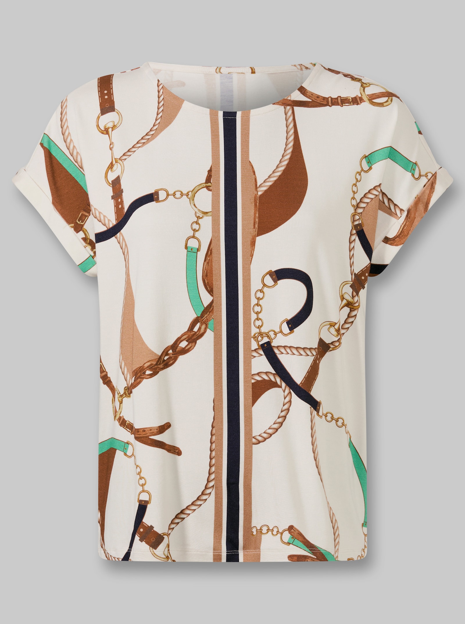 heine Kurzarmshirt mit Ketten-Print - ecru-marine-bedruckt
