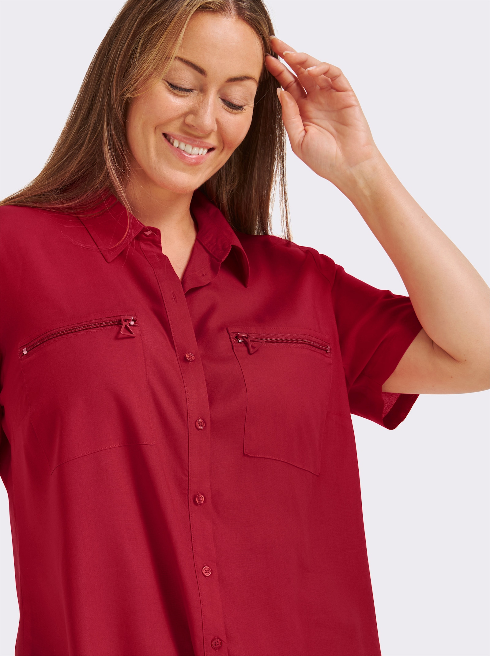 Longbluse mit langen Seitenschlitzen - rot